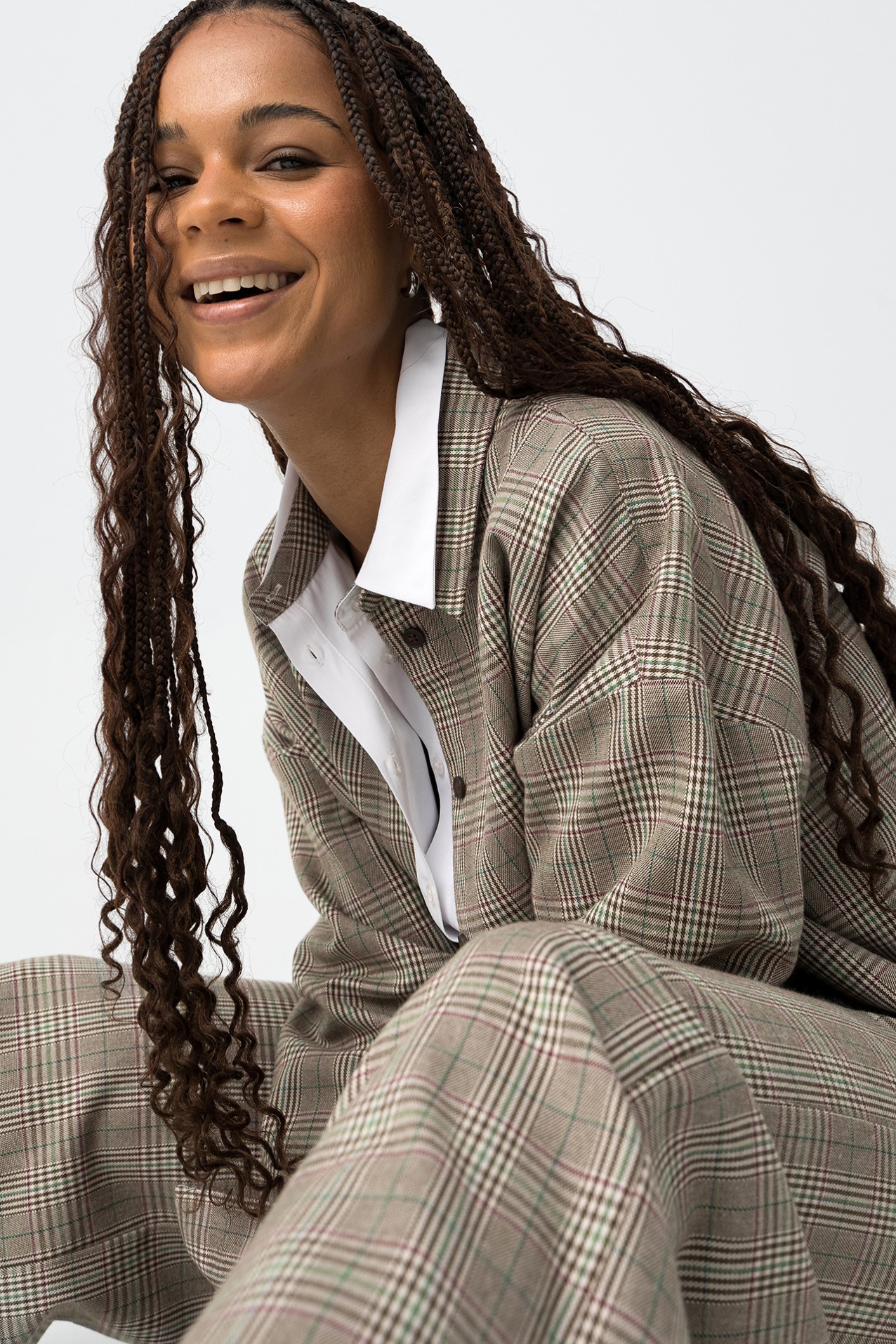 Camisa Oversize Xadrez Bege