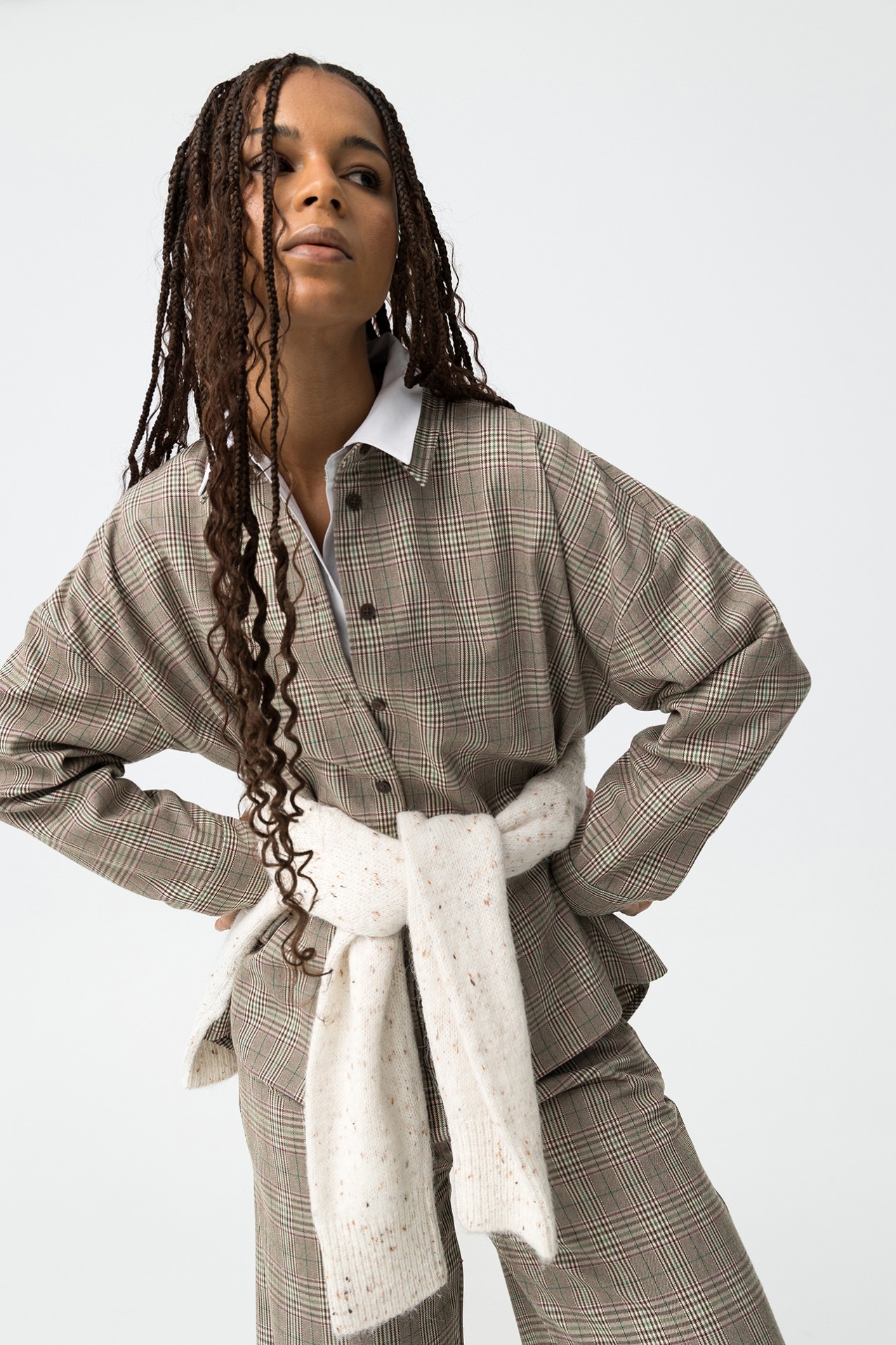 Camisa Oversize Xadrez Bege