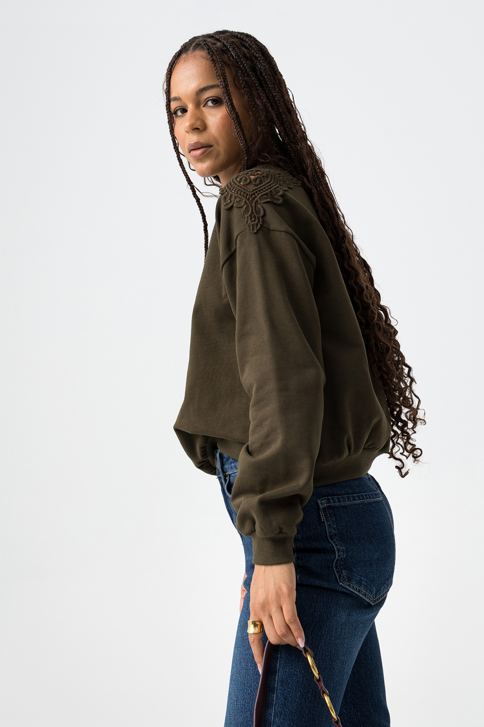 Green Sweatshirt with Lace