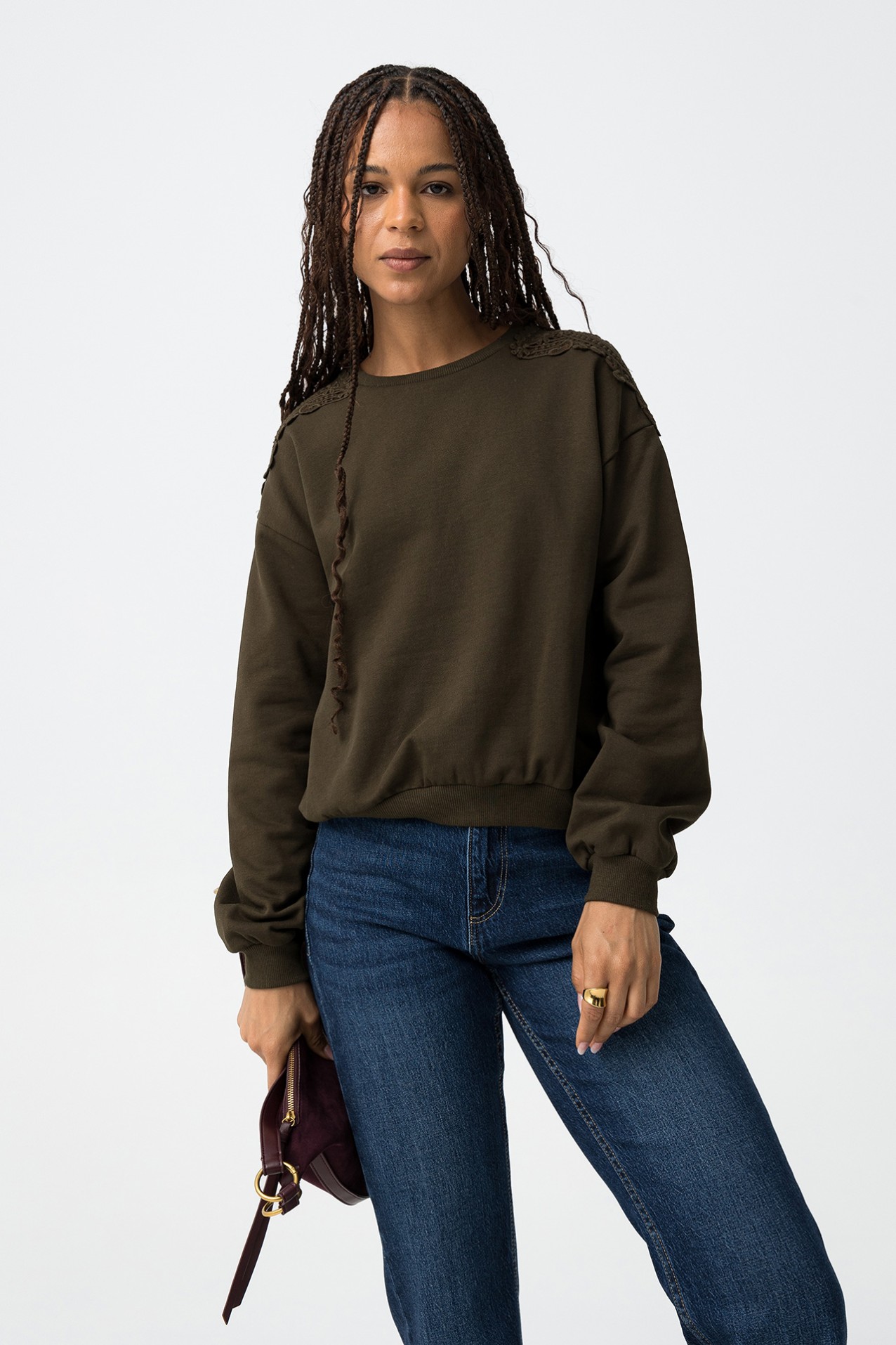 Green Sweatshirt with Lace