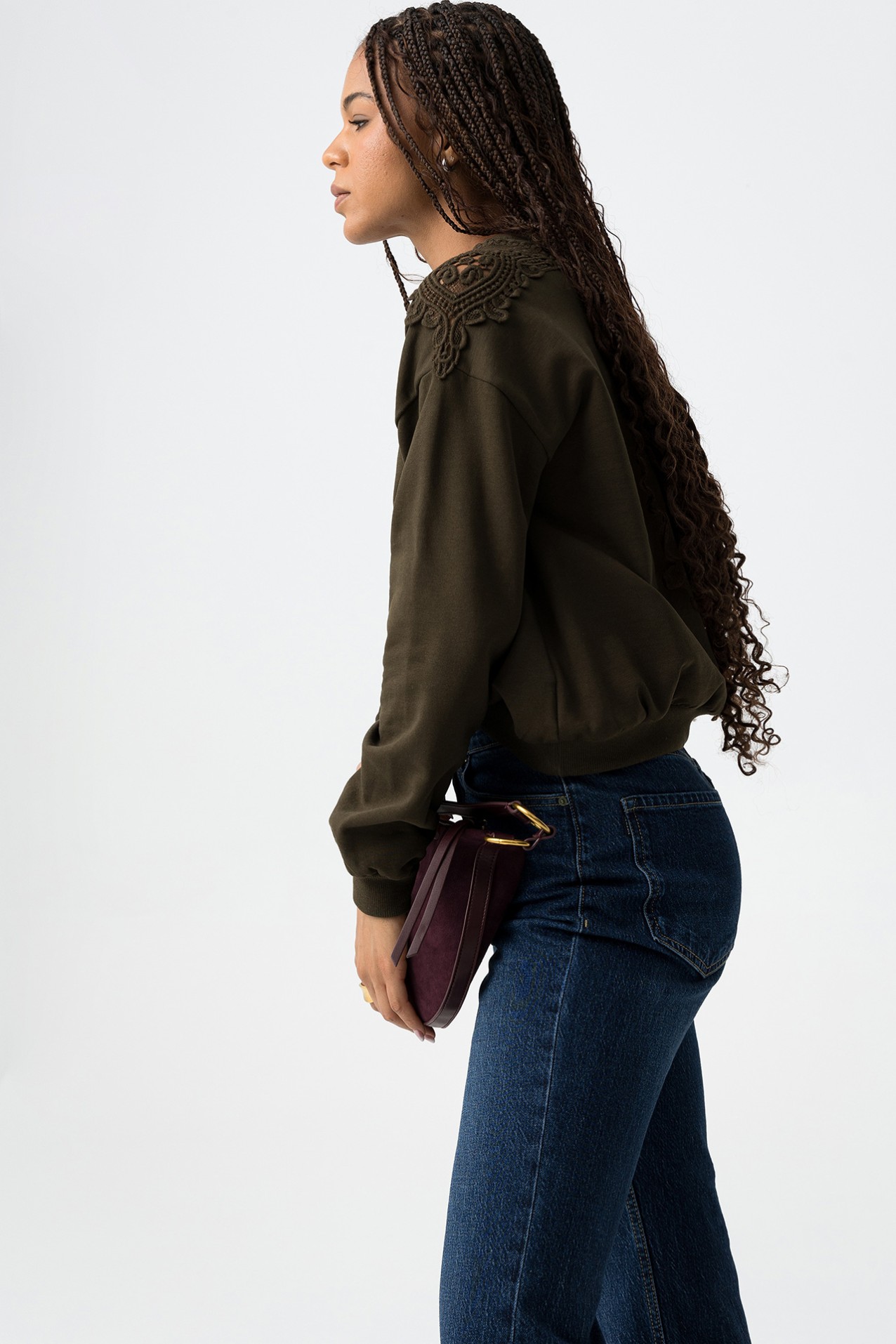 Green Sweatshirt with Lace