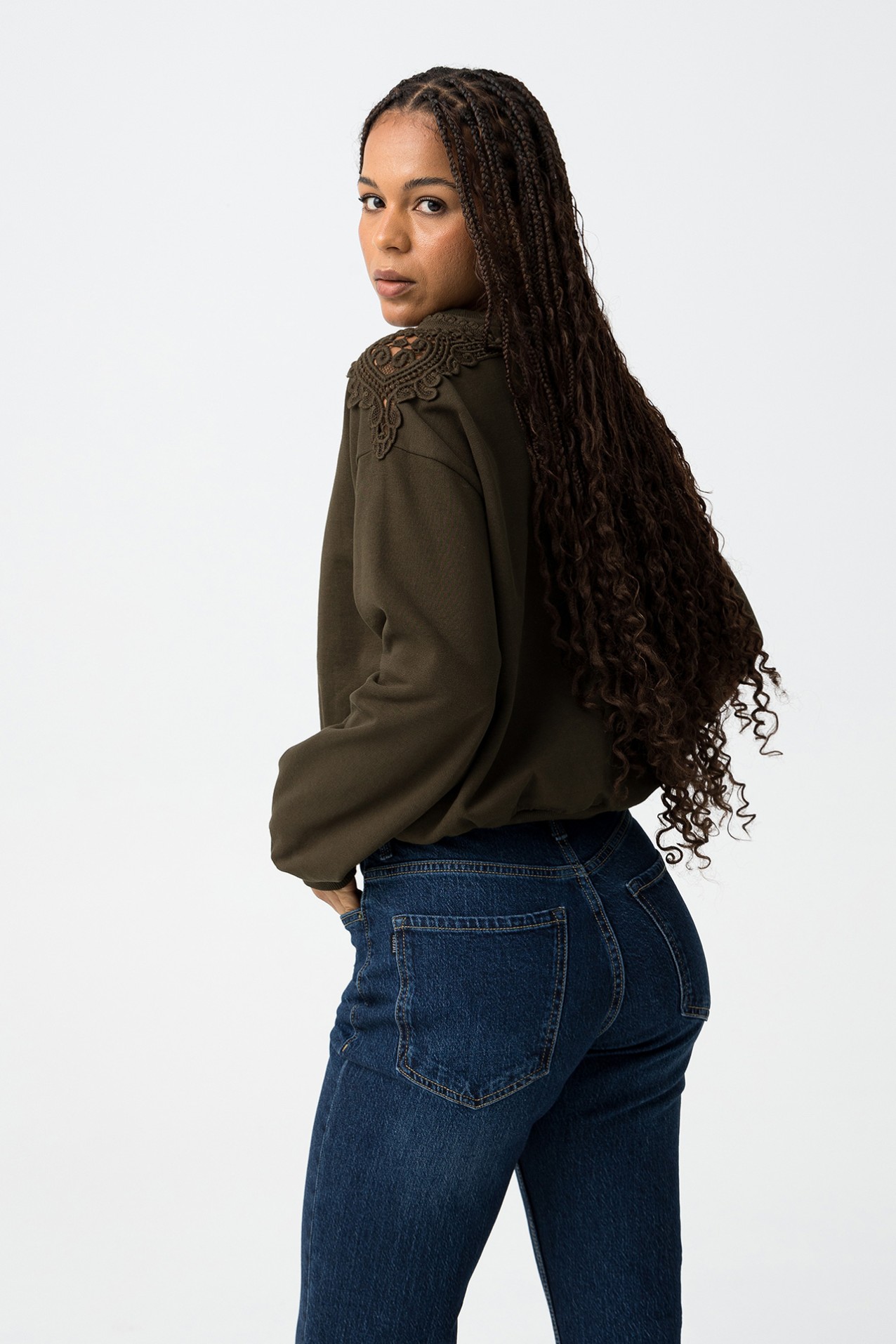 Green Sweatshirt with Lace