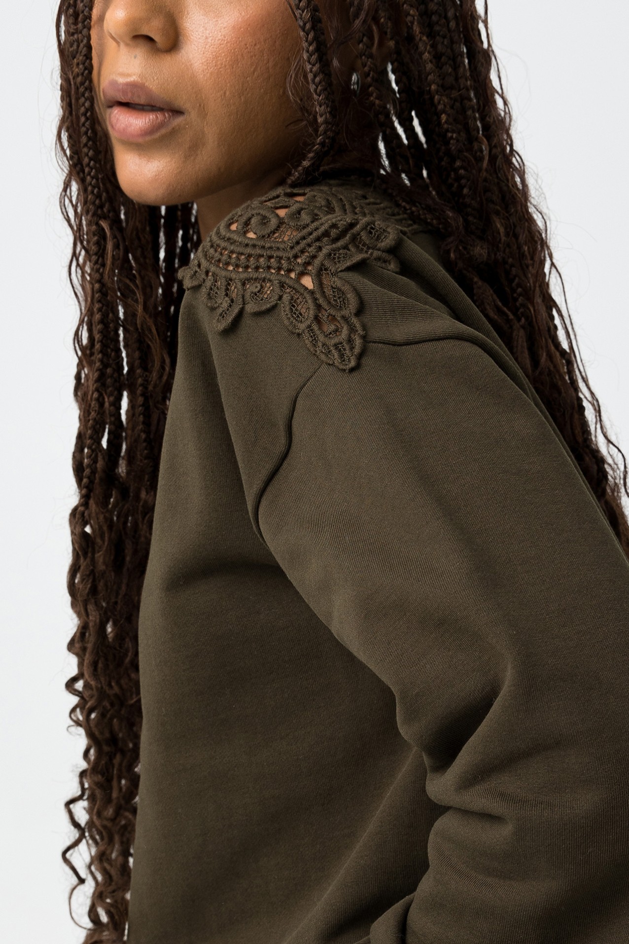 Green Sweatshirt with Lace