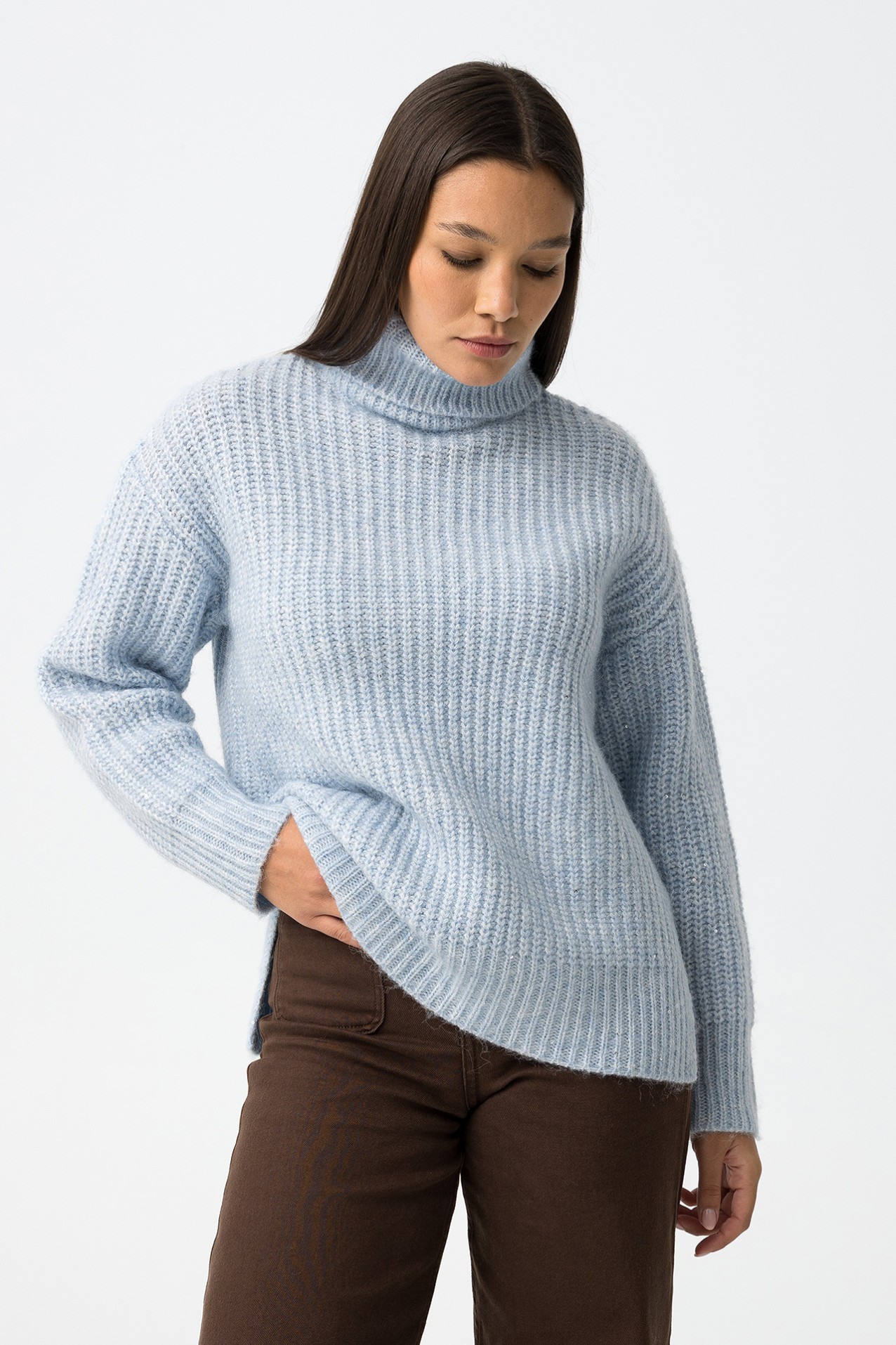 High Neck Sweater with Wool