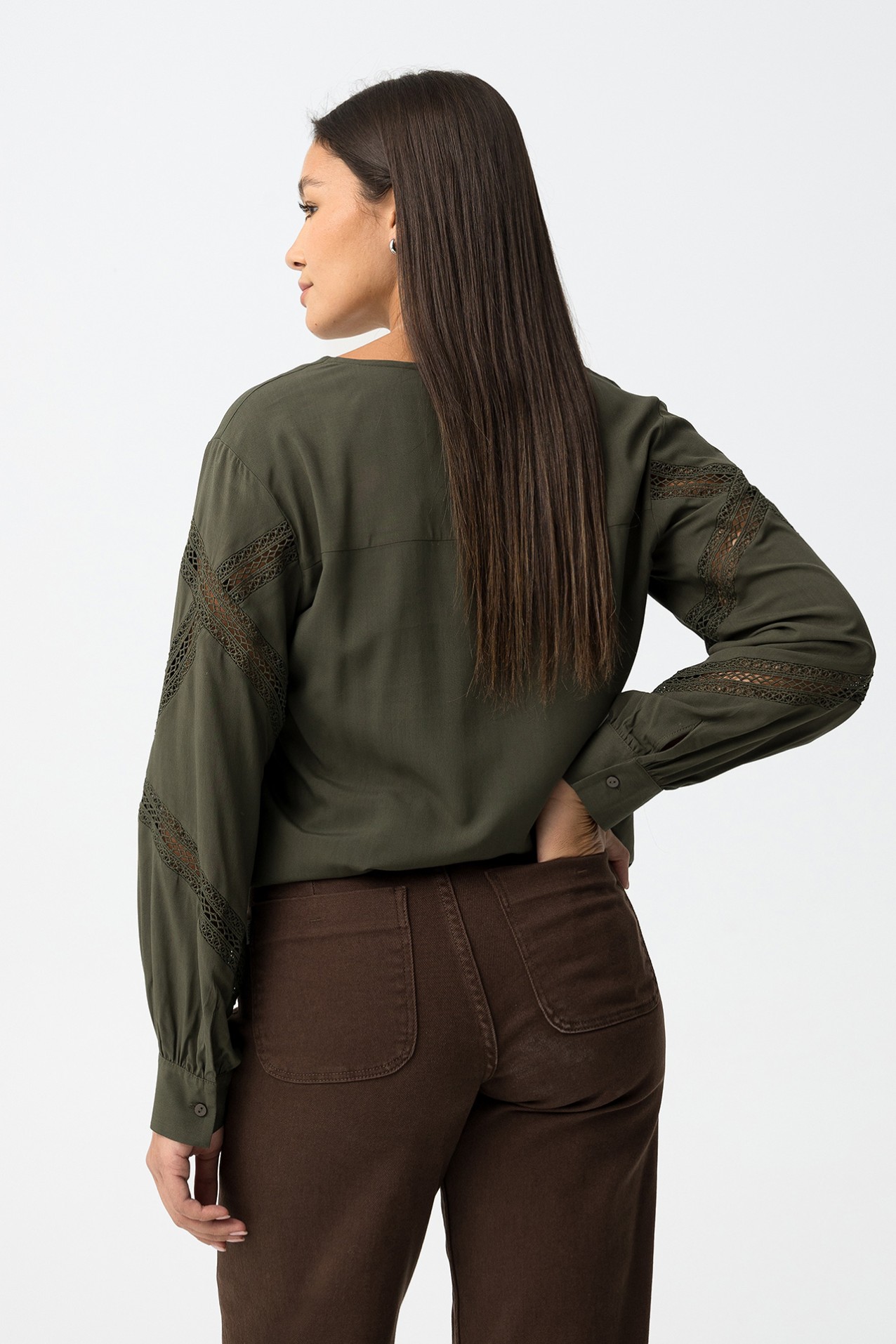 Blouse with lace inserts