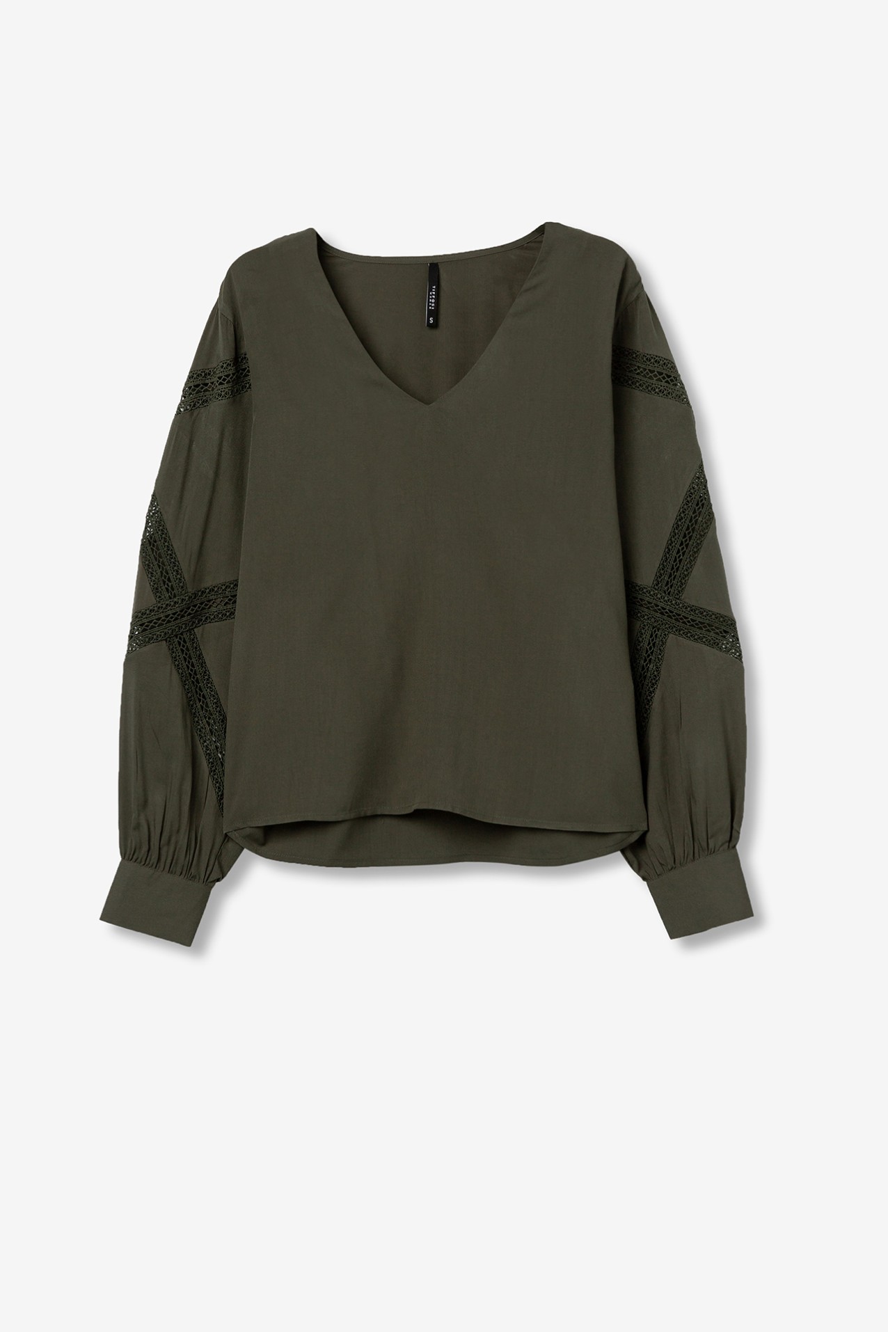 Blouse with lace inserts