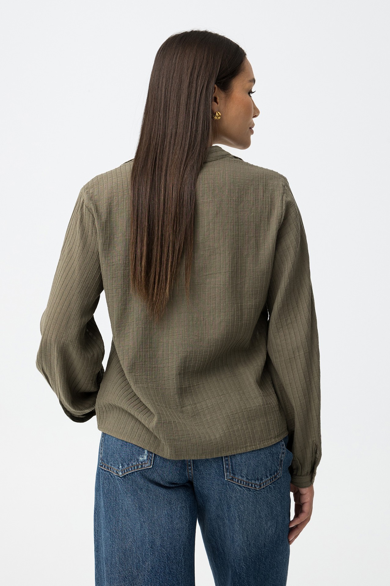 Green Ruffled Long Sleeve Shirt