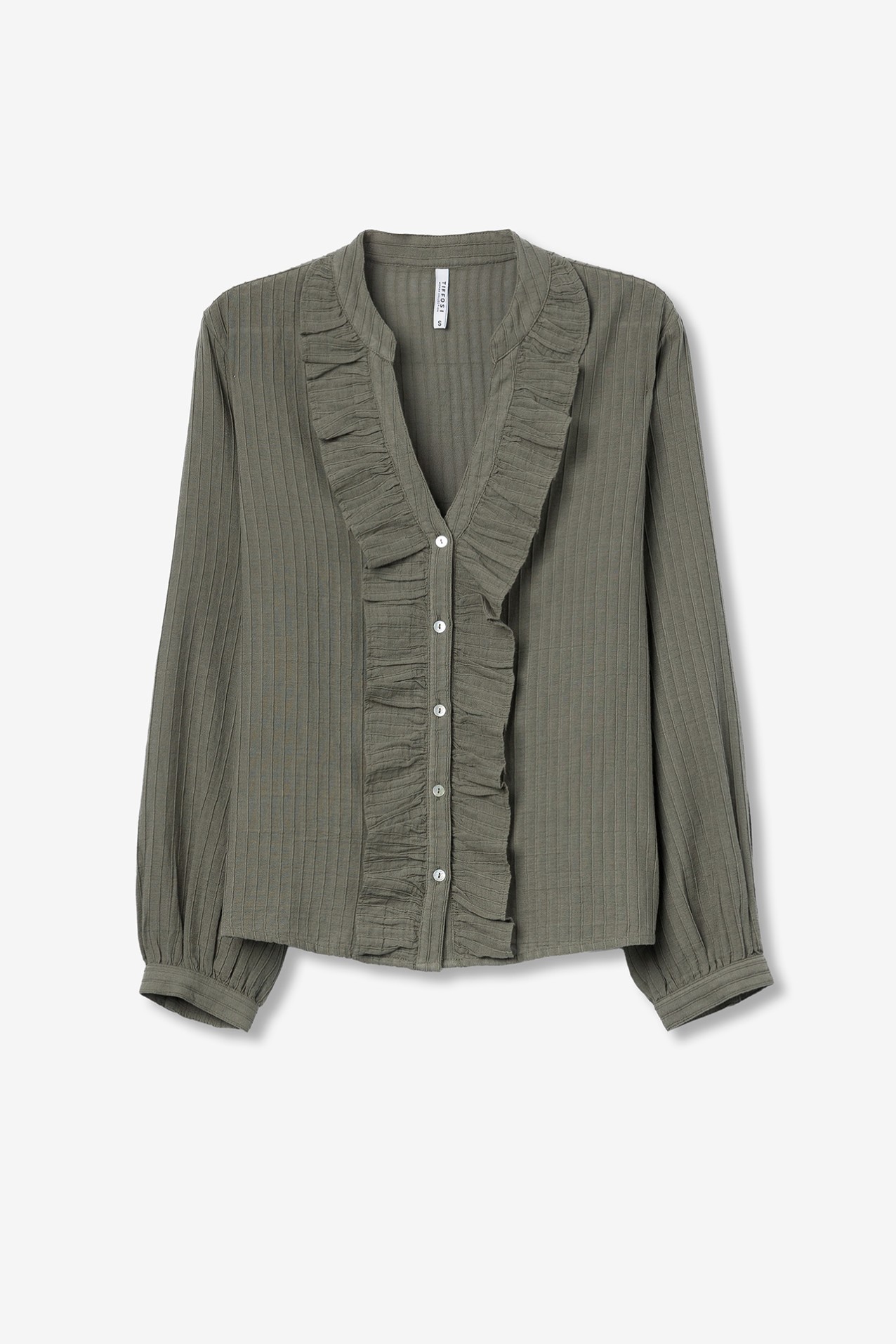 Green Ruffled Long Sleeve Shirt