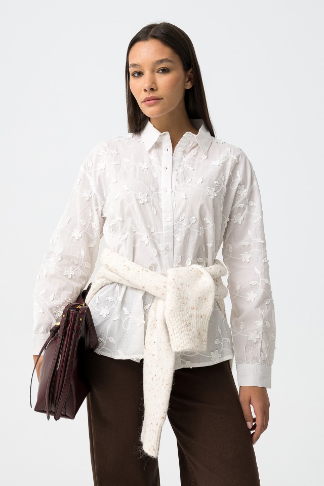 White Floral Long Sleeve Shirt