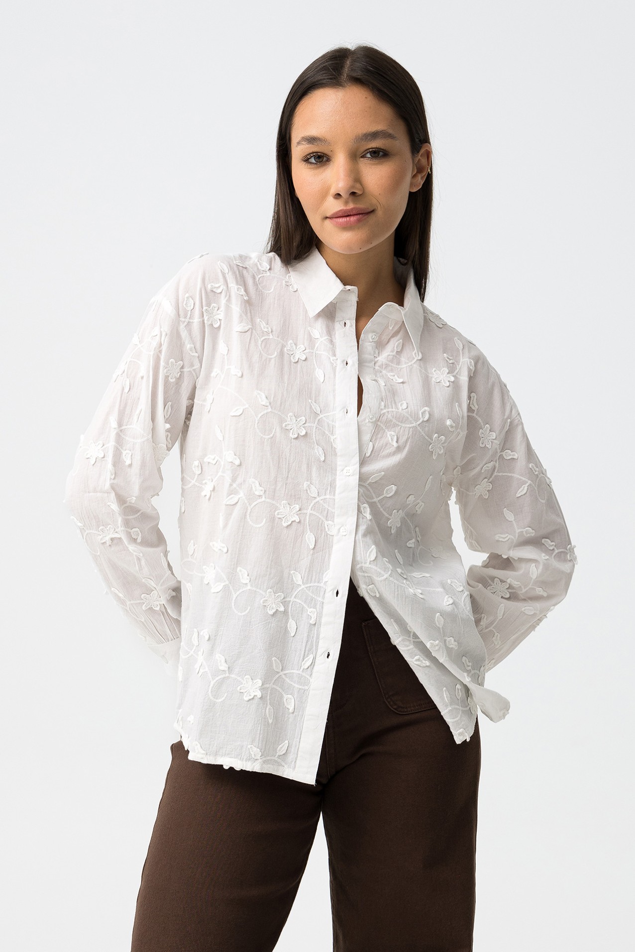 White Floral Long Sleeve Shirt