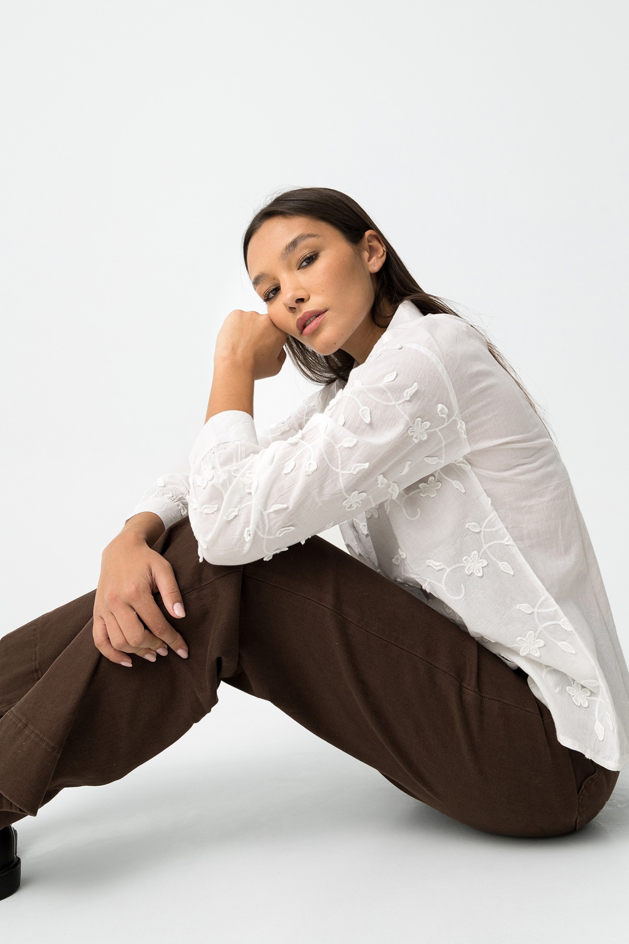 White Floral Long Sleeve Shirt