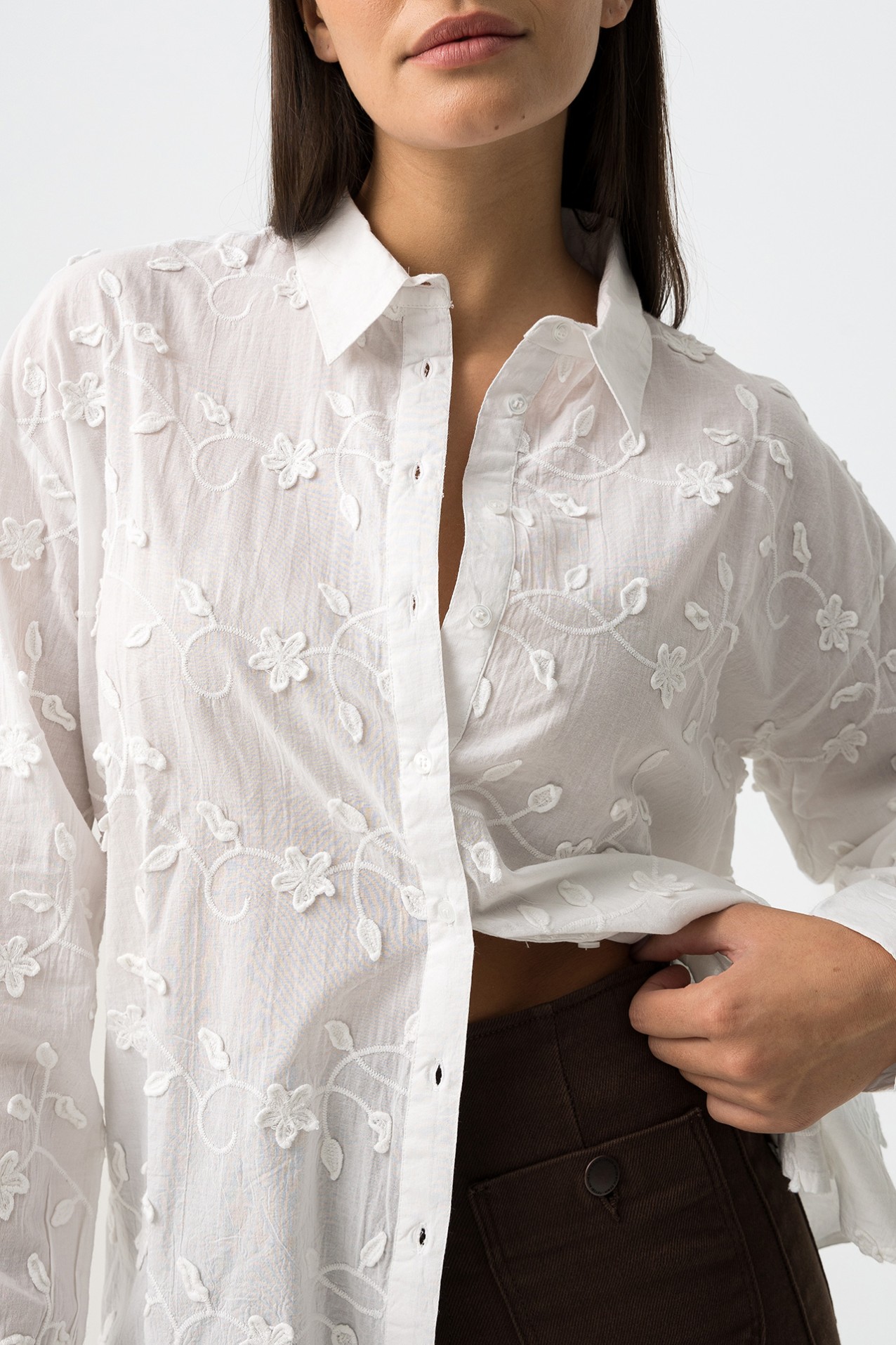 White Floral Long Sleeve Shirt