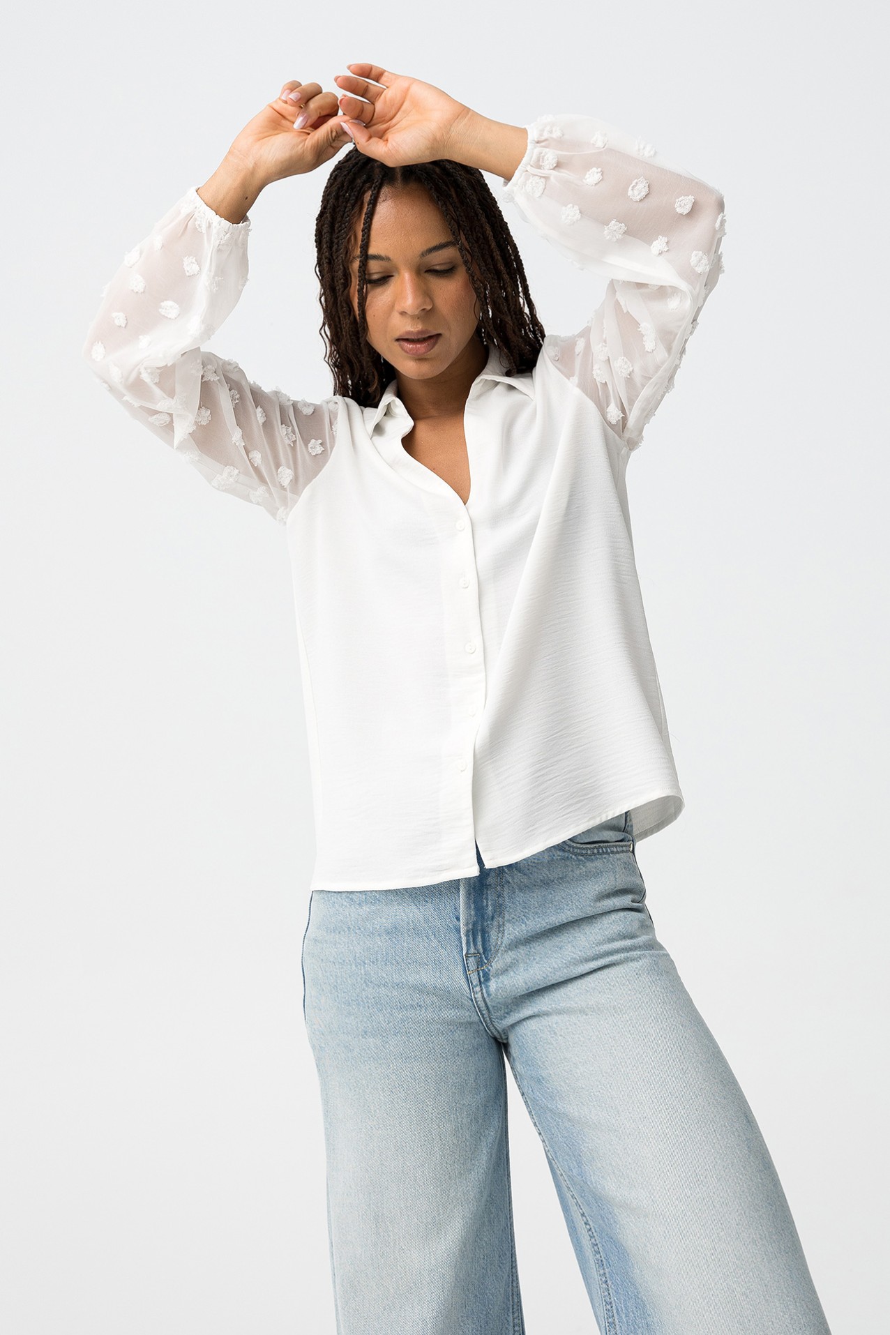 Shirt with Embroidered Balloon Sleeves