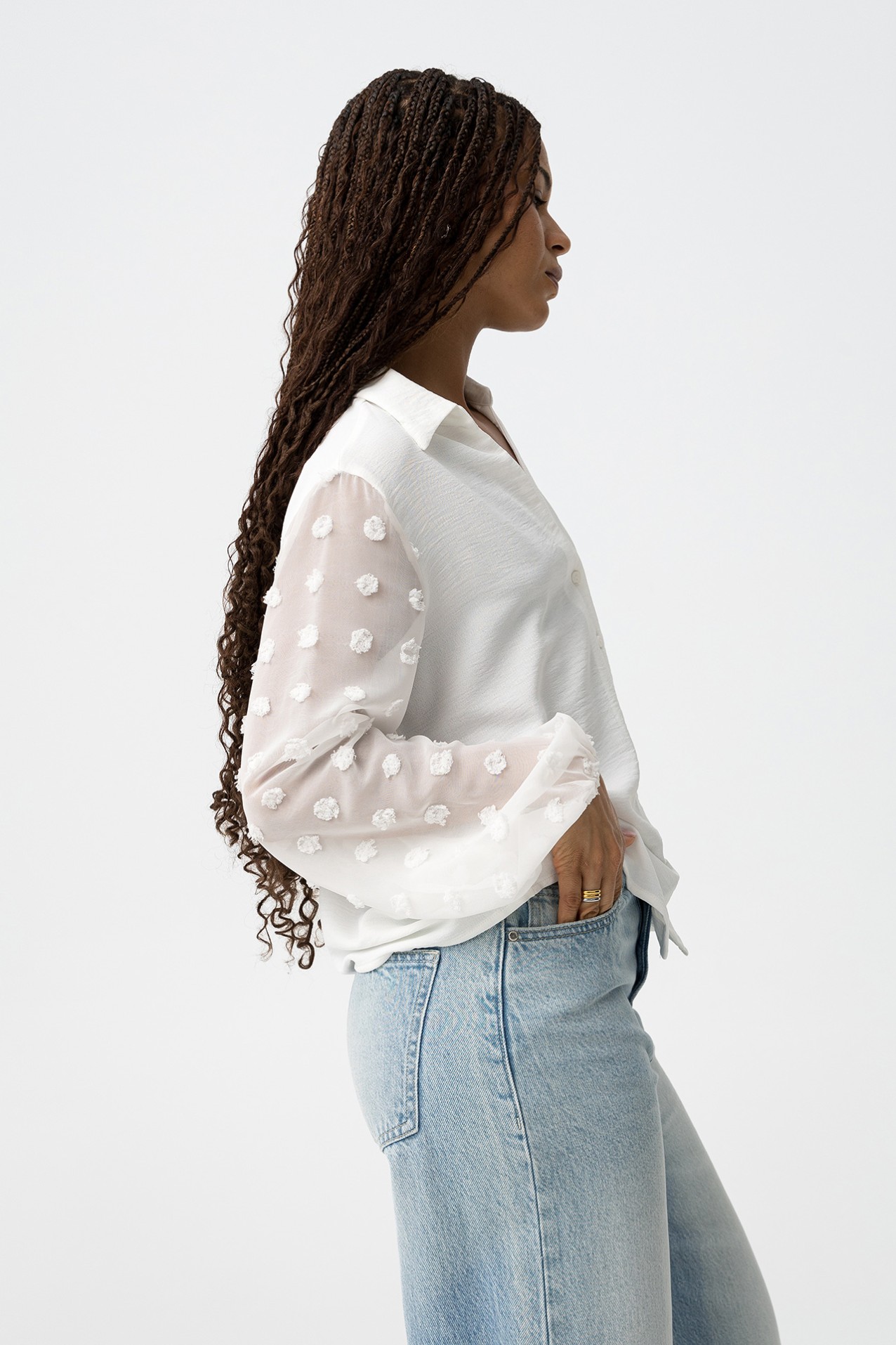 Shirt with Embroidered Balloon Sleeves