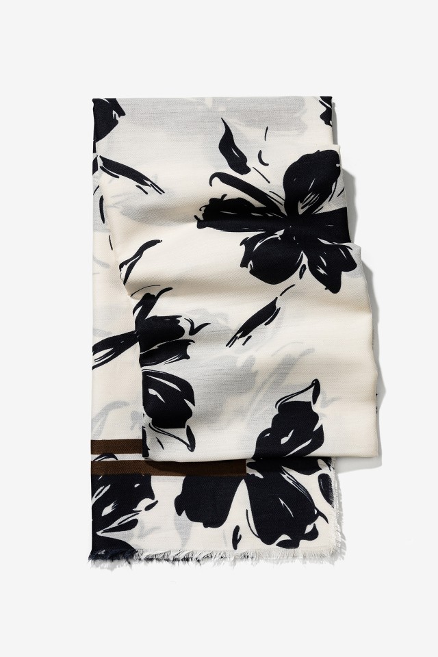 Floral Black and White Scarf