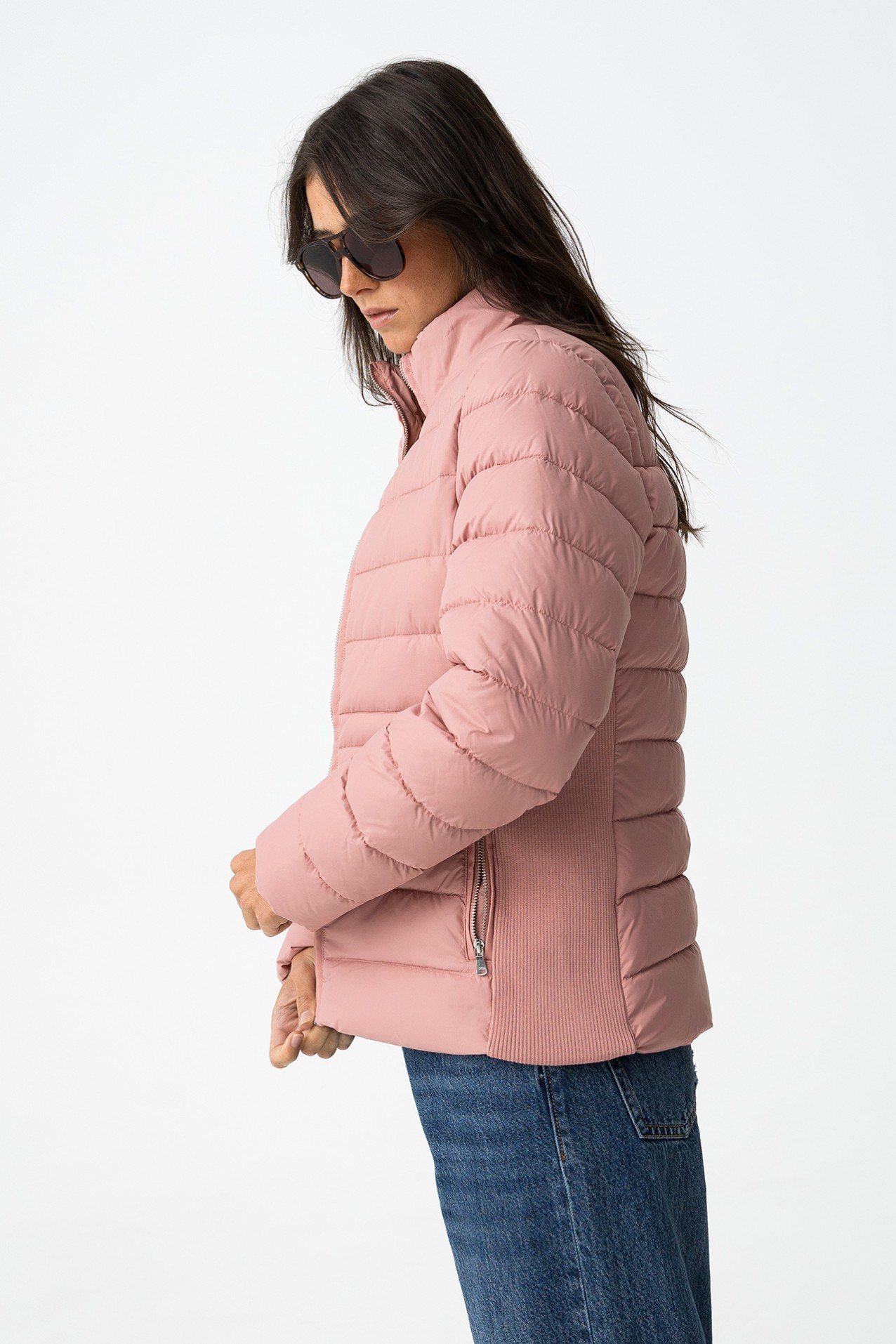 Casaco acolchoado rosa feminino