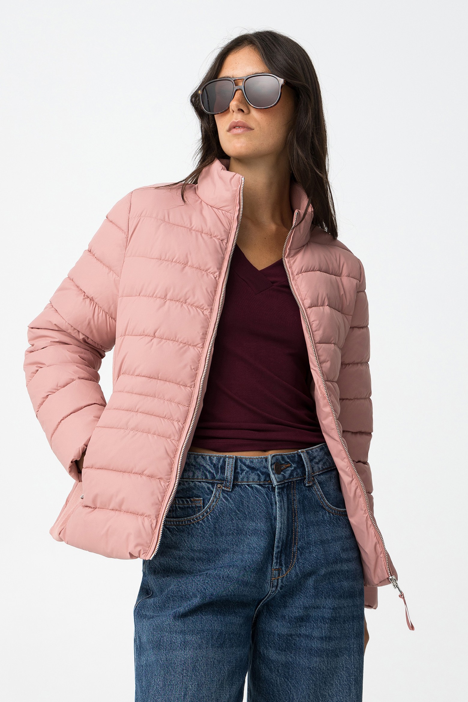 Casaco acolchoado rosa feminino