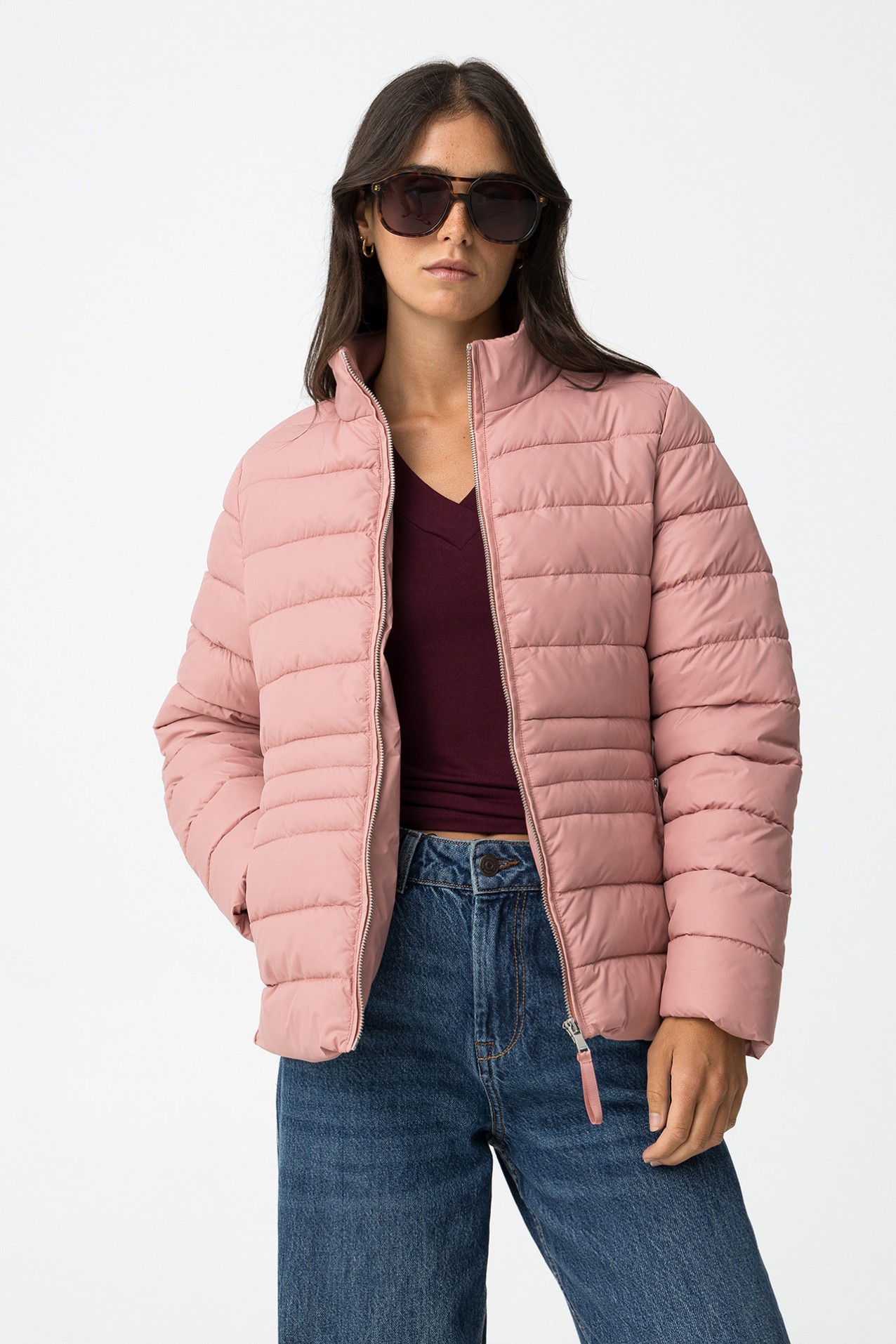 Casaco acolchoado rosa feminino