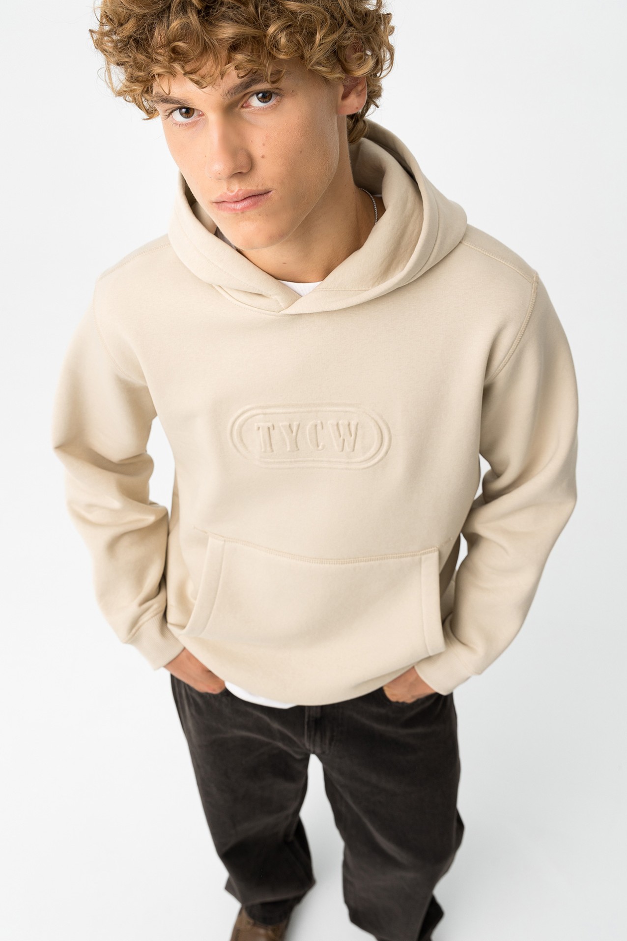 Beige Hoodie with Logo