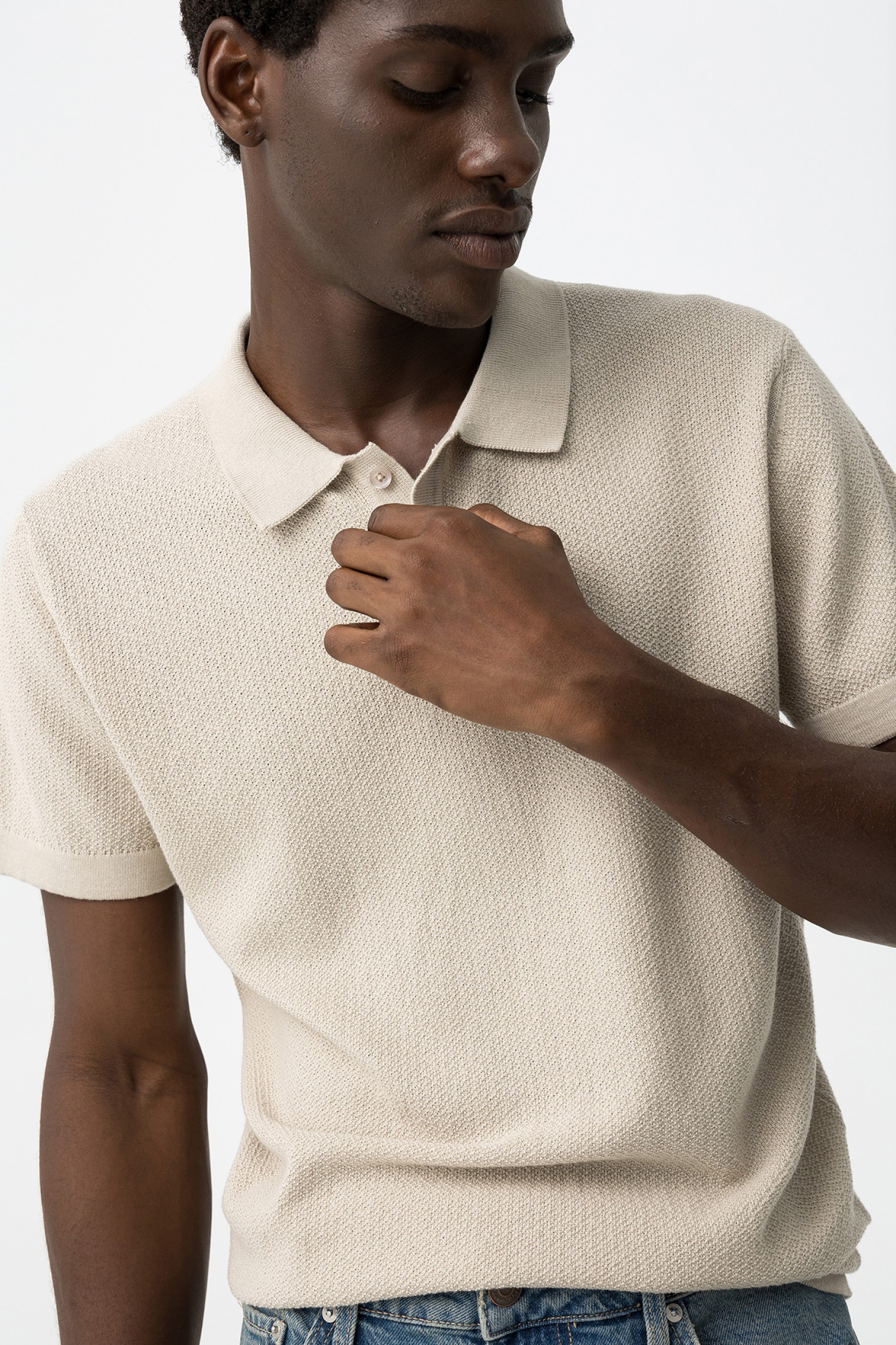 Beige Knit Short Sleeve Shirt