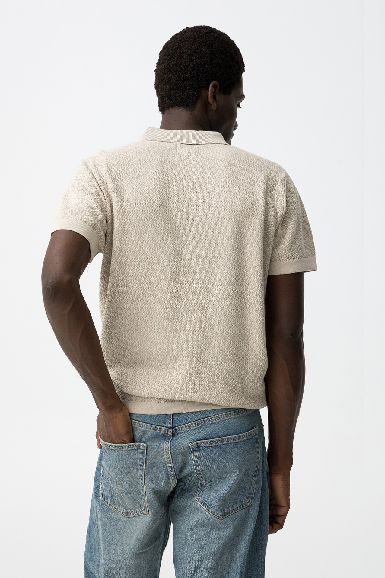 Beige Knit Short Sleeve Shirt
