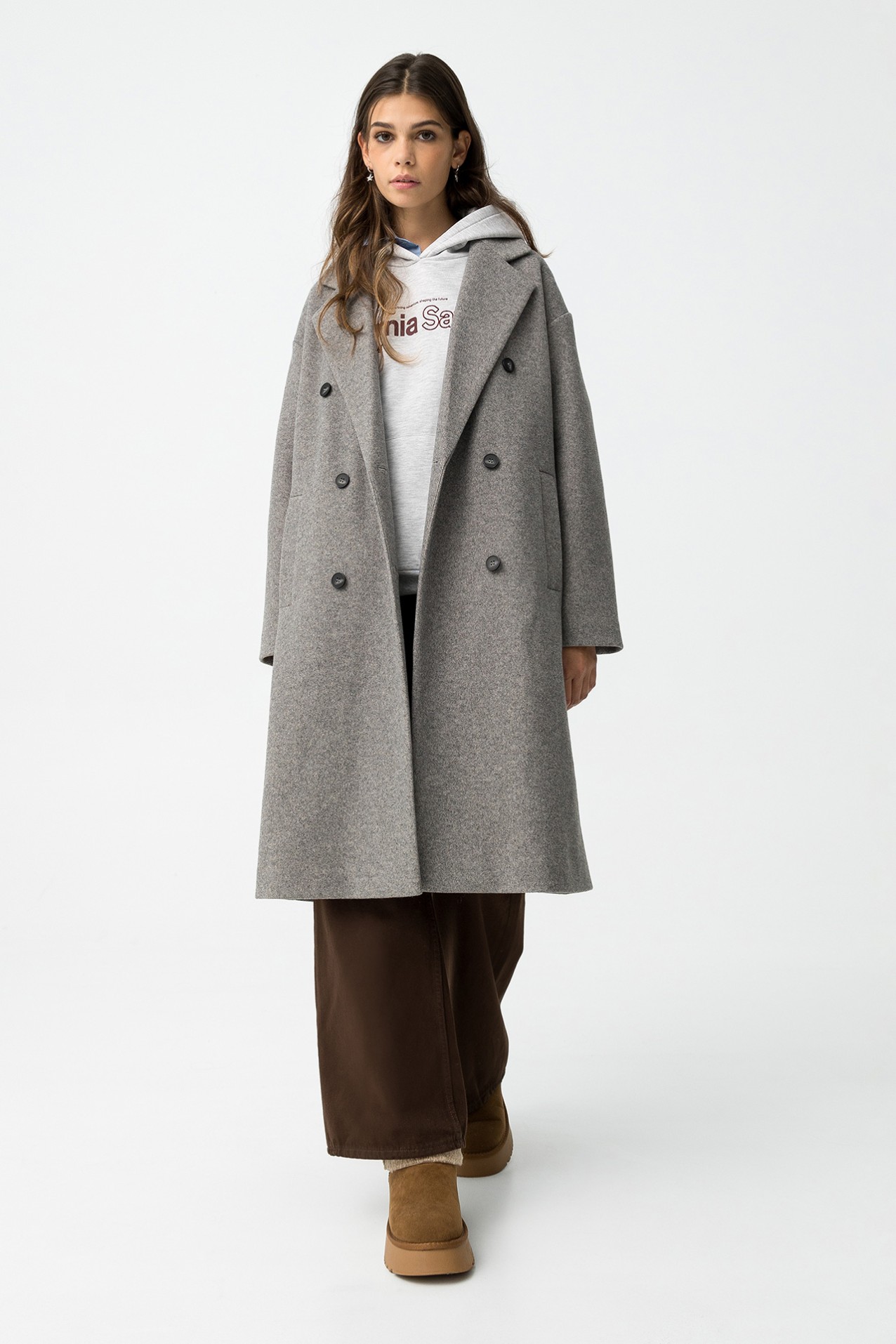 Casaco Comprido Cinza Claro