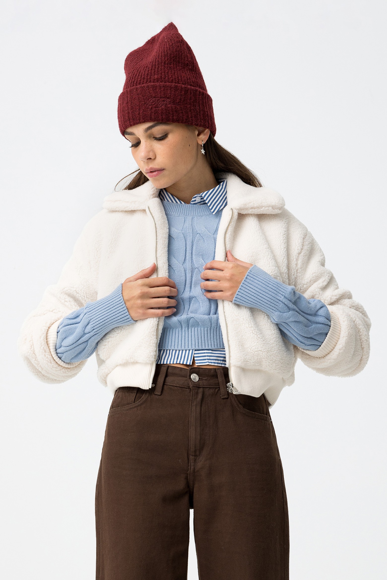 Chaqueta Cropped Efecto Sherpa