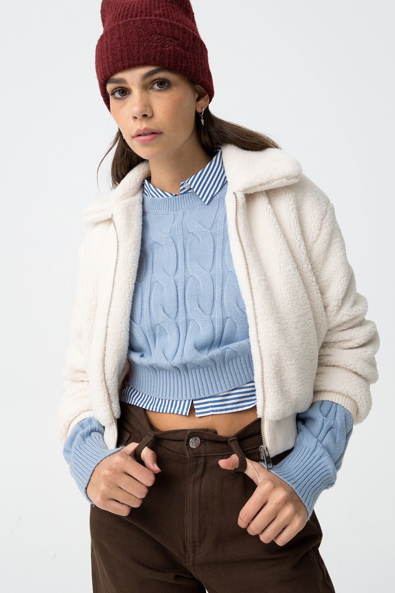 Chaqueta Cropped Efecto Sherpa
