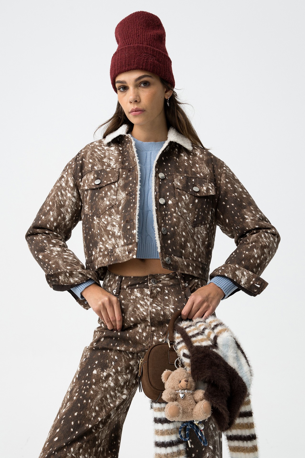 Chaqueta marrn estampada
