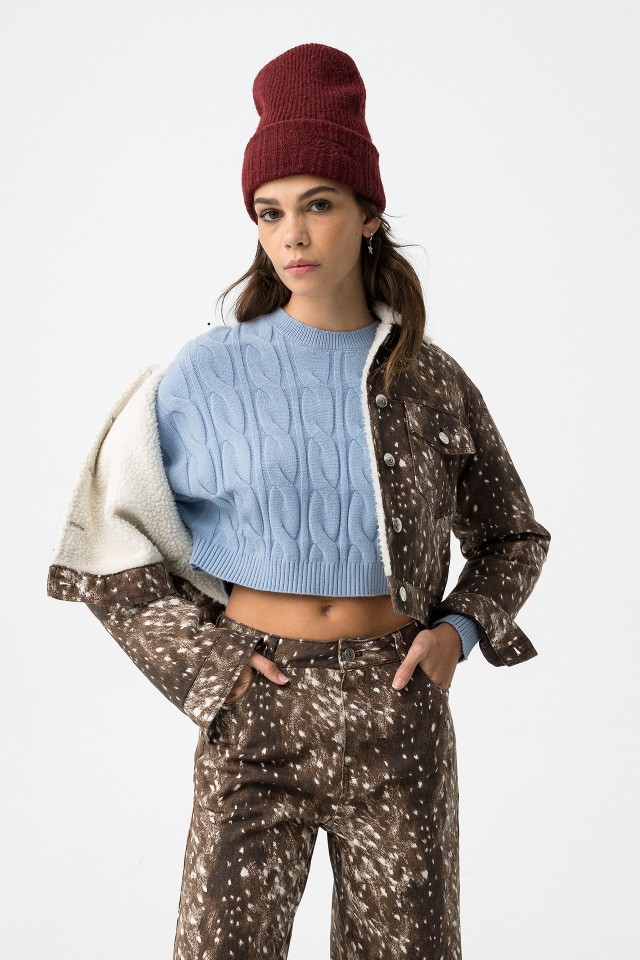 Casaco Castanho Estampado