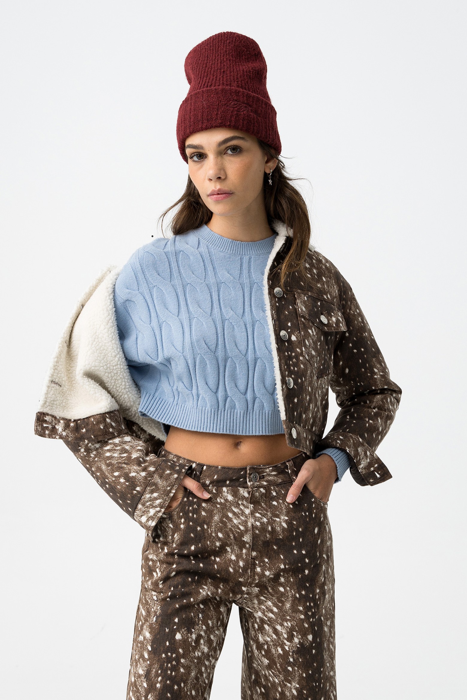 Chaqueta marrn estampada