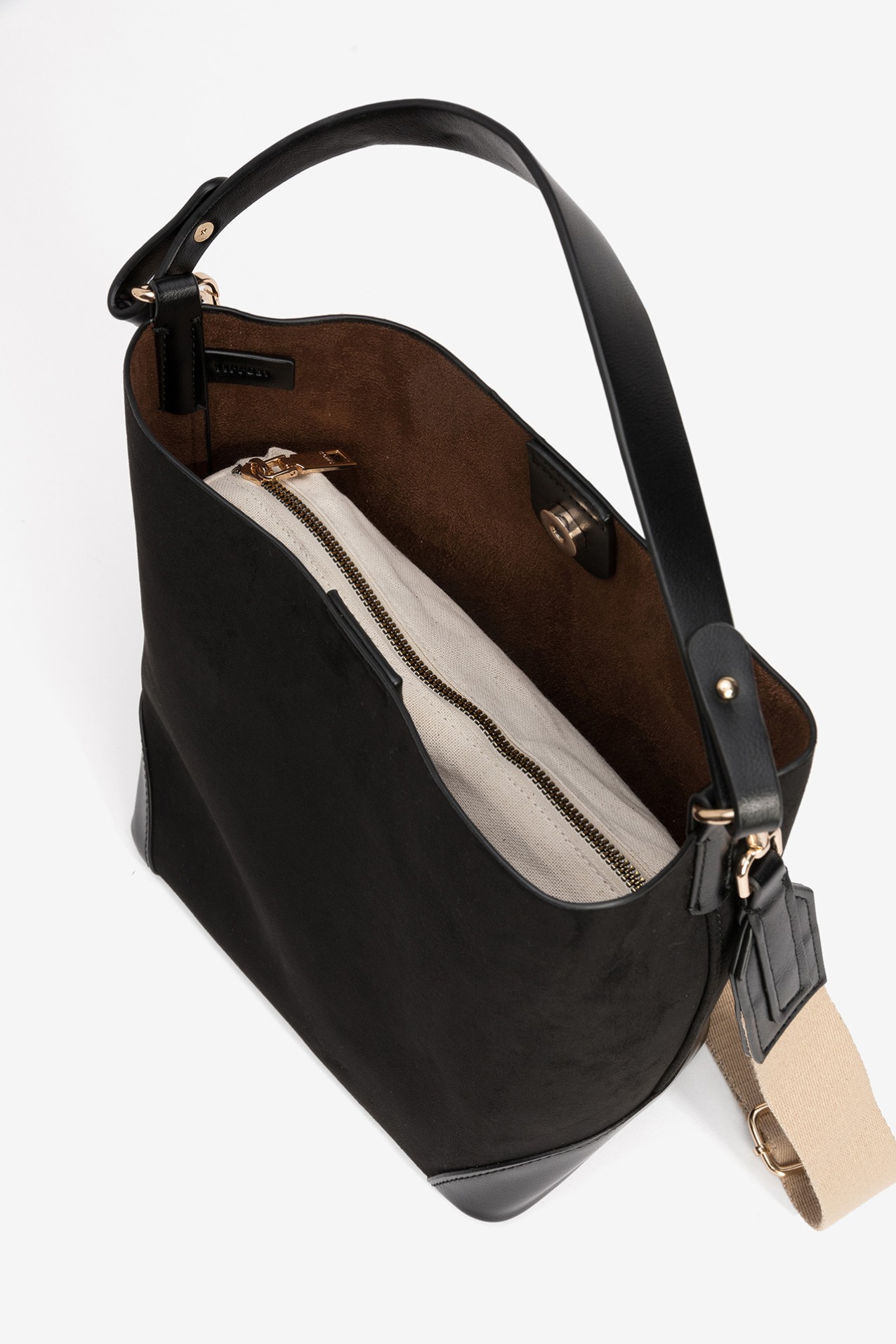 Black Bag with Beige Strap