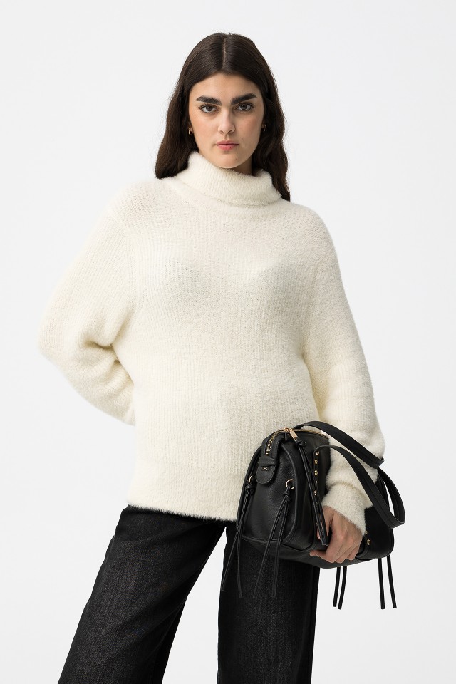 Fuzzy Sweater with High Neck