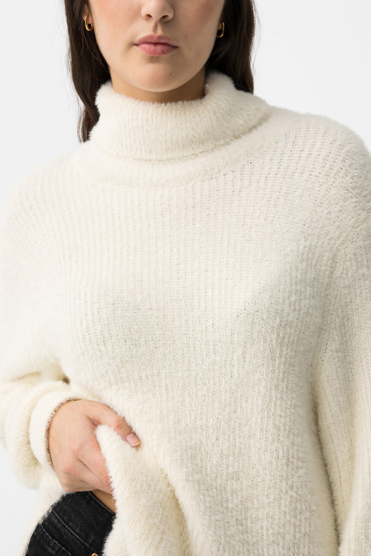 Fuzzy Sweater with High Neck