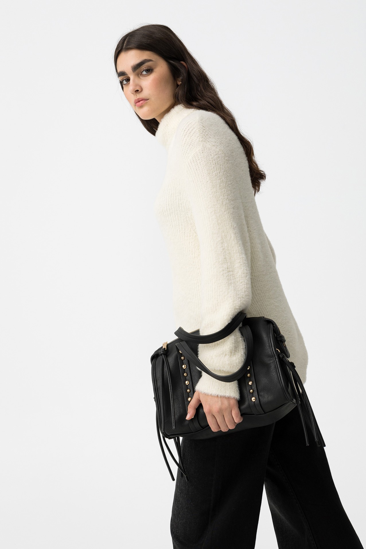 Fuzzy Sweater with High Neck