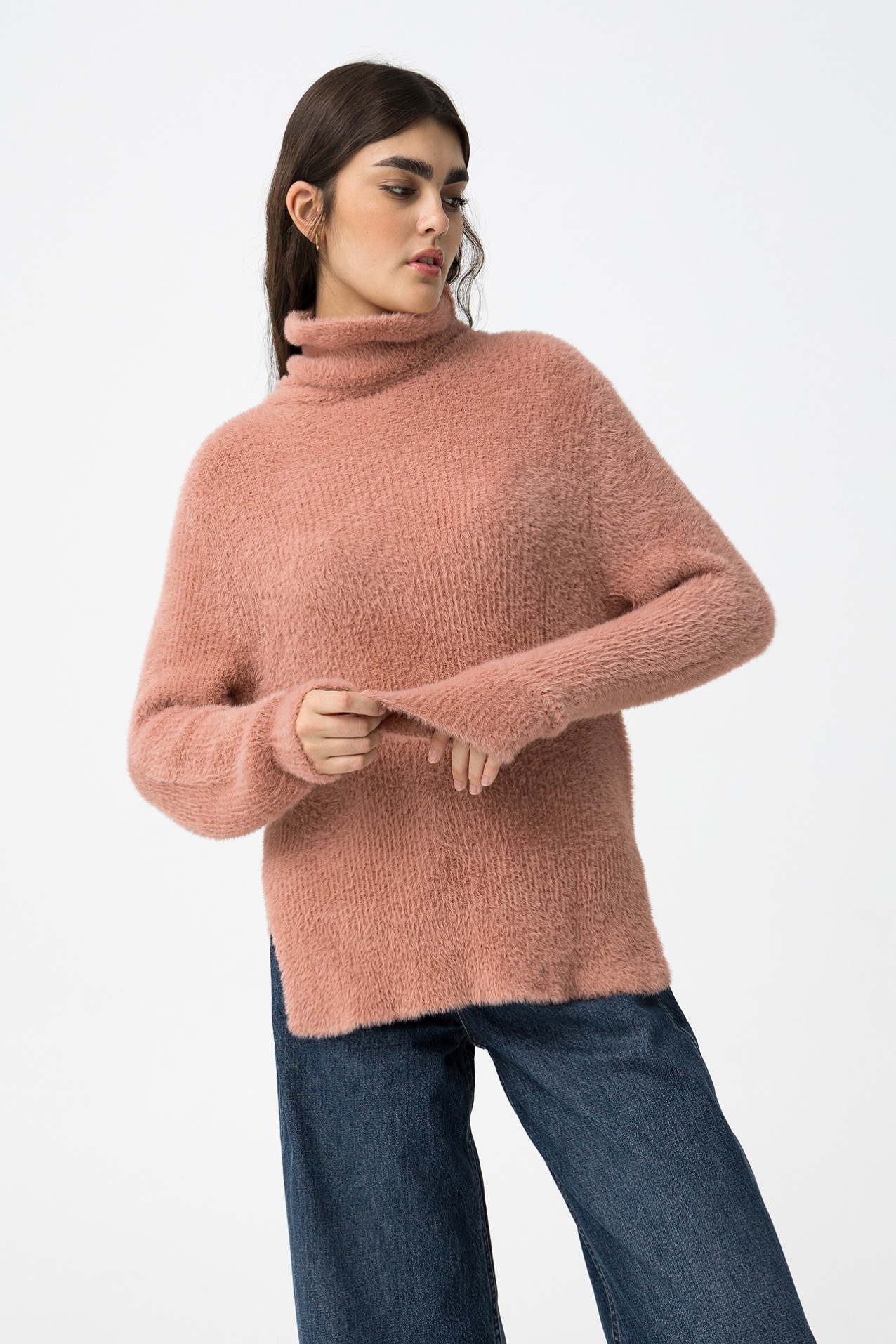 Fuzzy Sweater with High Neck