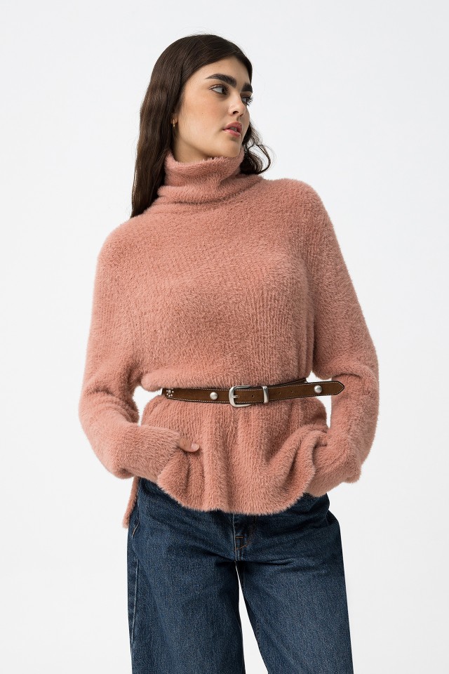 Fuzzy Sweater with High Neck