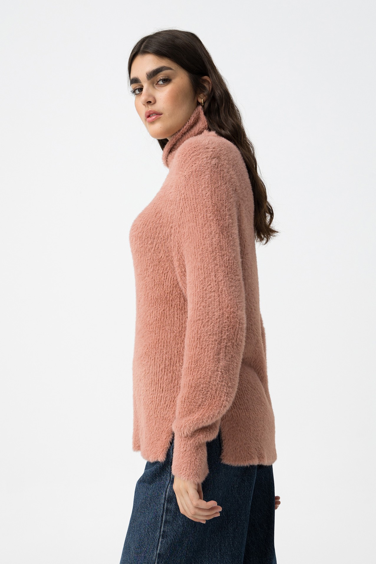 Fuzzy Sweater with High Neck