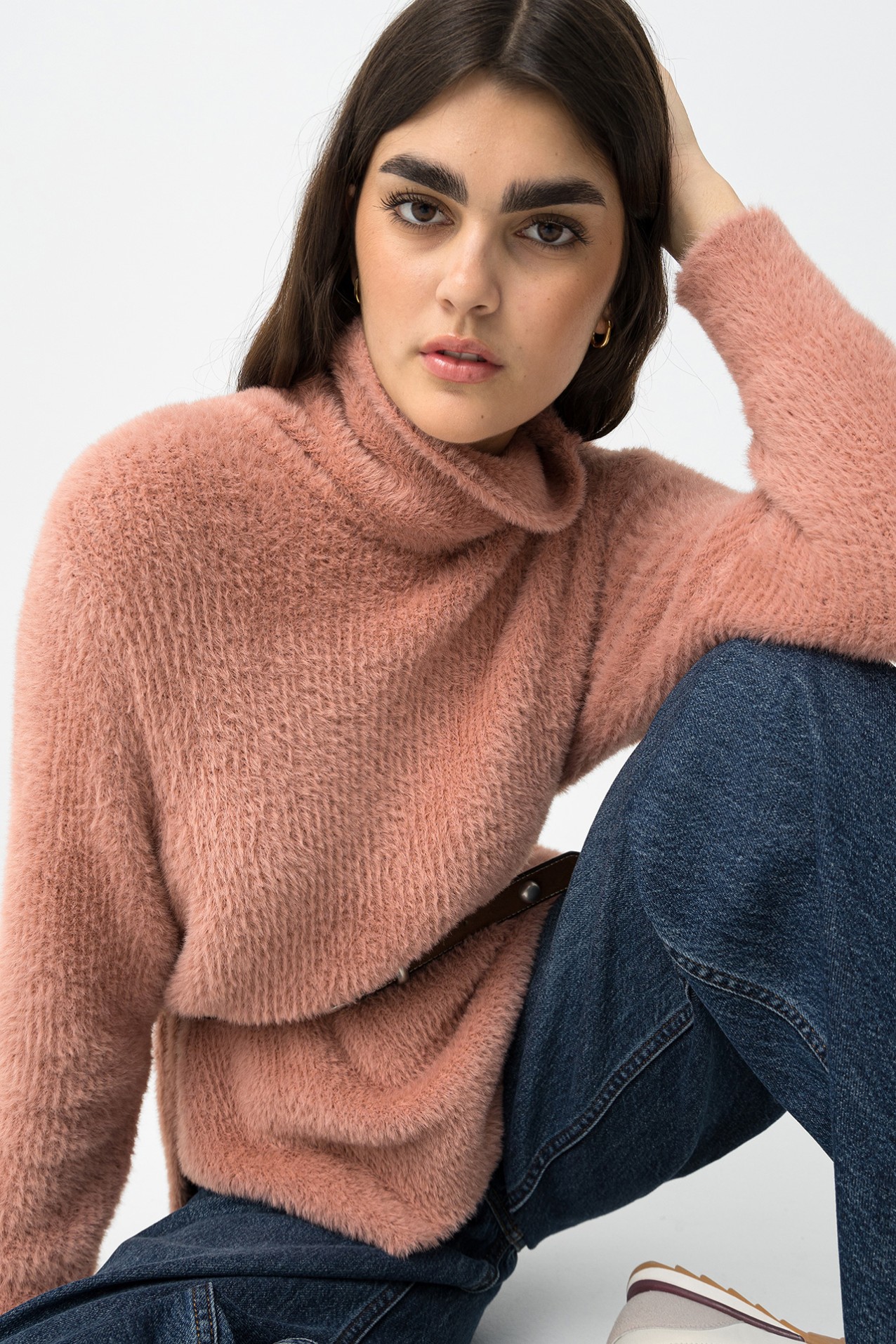 Fuzzy Sweater with High Neck