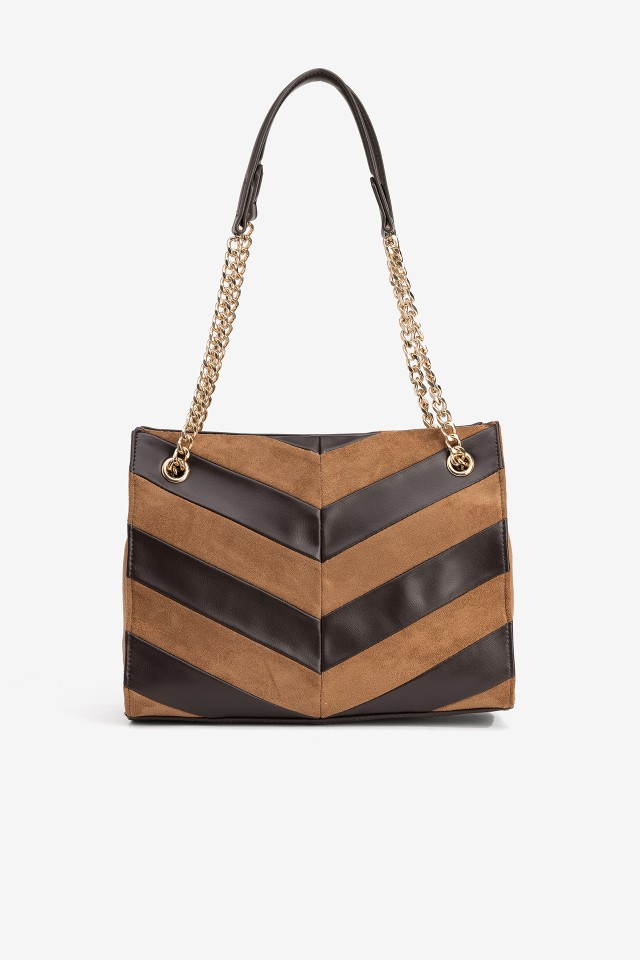 Brown Chevron Shopper Bag