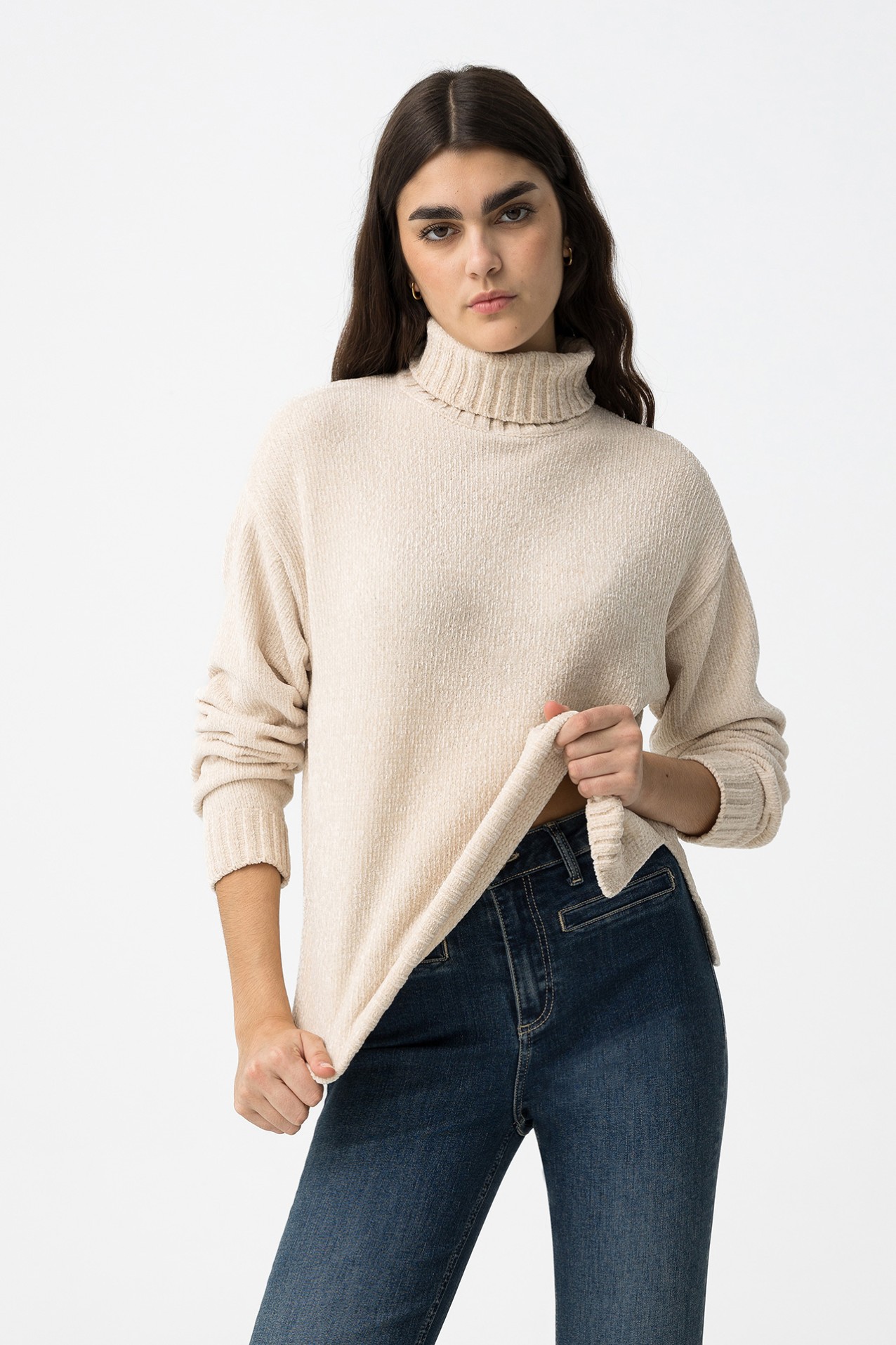 Camisola Tricotada Bege-claro