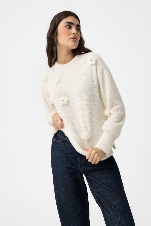 Textured Knit Sweater with Embellishments