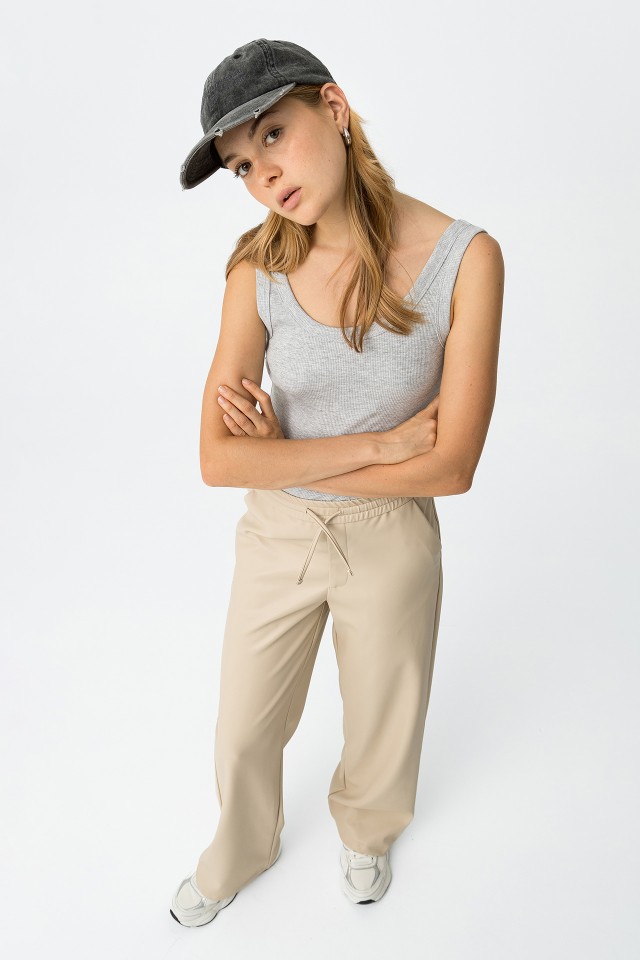 Wide Leg Faux Leather Trousers