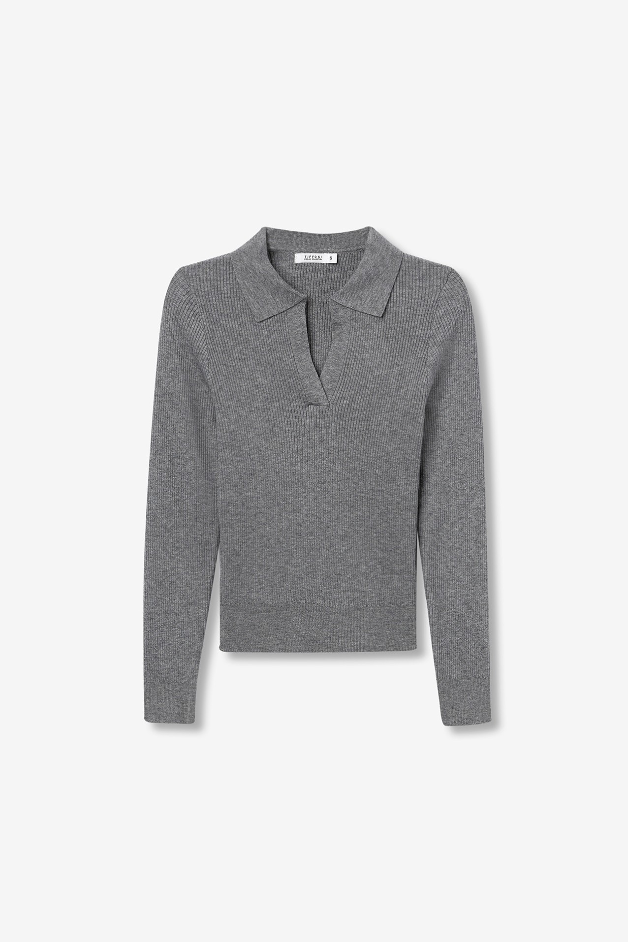 Ribbed Knit Polo Sweater