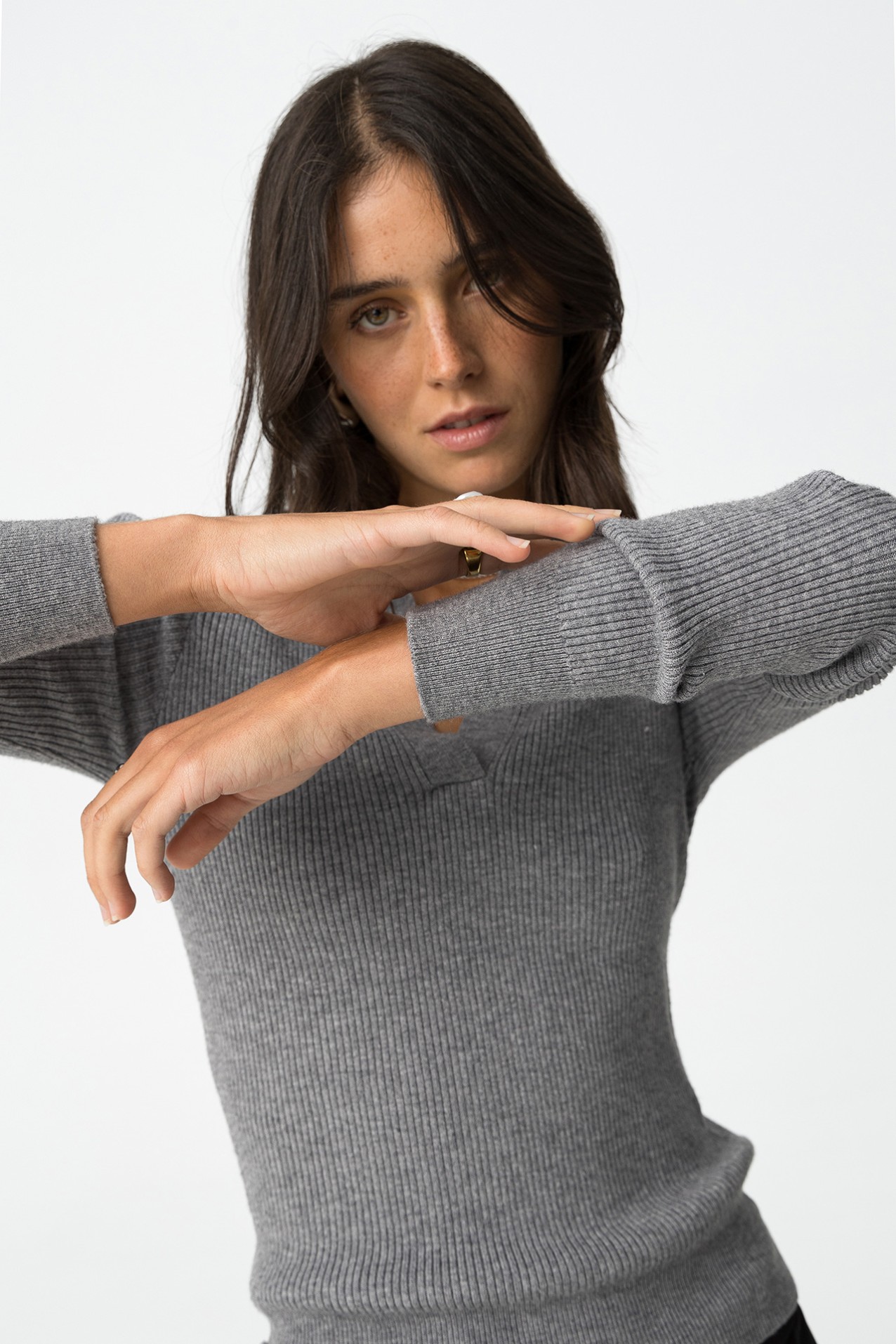 Ribbed Knit Polo Sweater