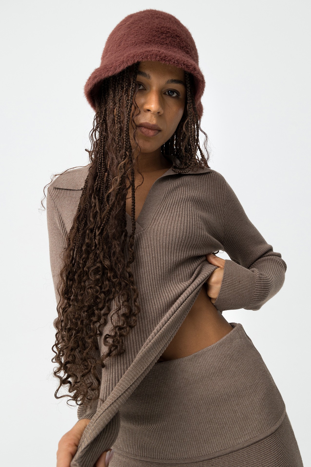 Ribbed Knit Polo Sweater