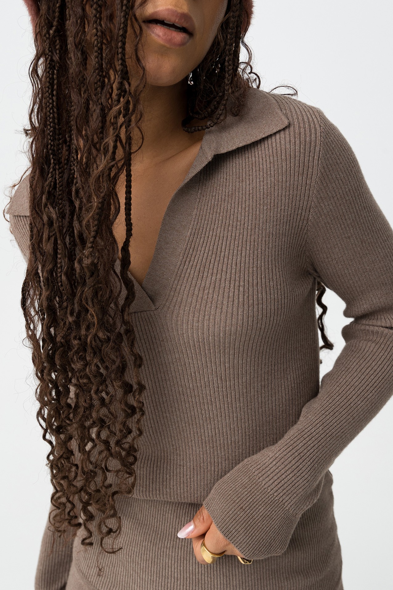 Ribbed Knit Polo Sweater
