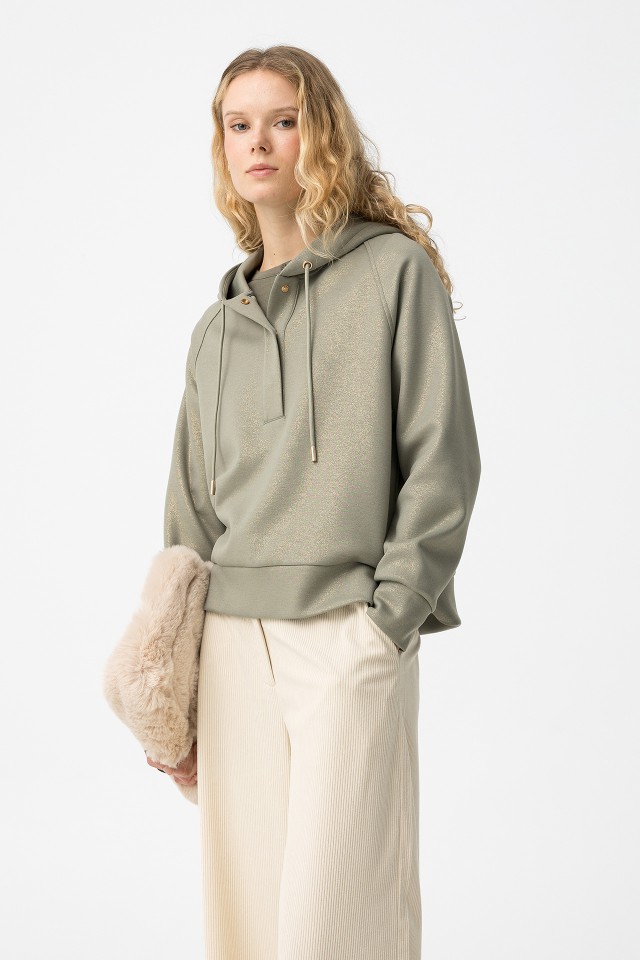 Metallic Hoodie with Buttons