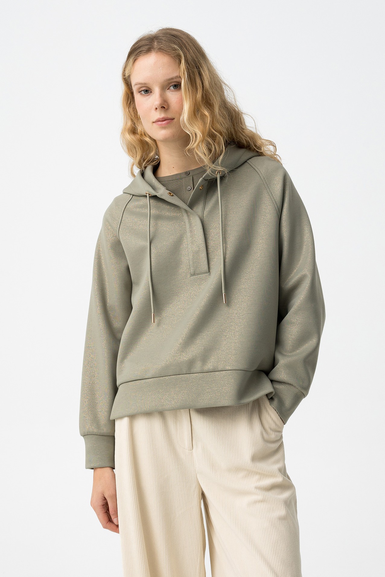 Metallic Hoodie with Buttons