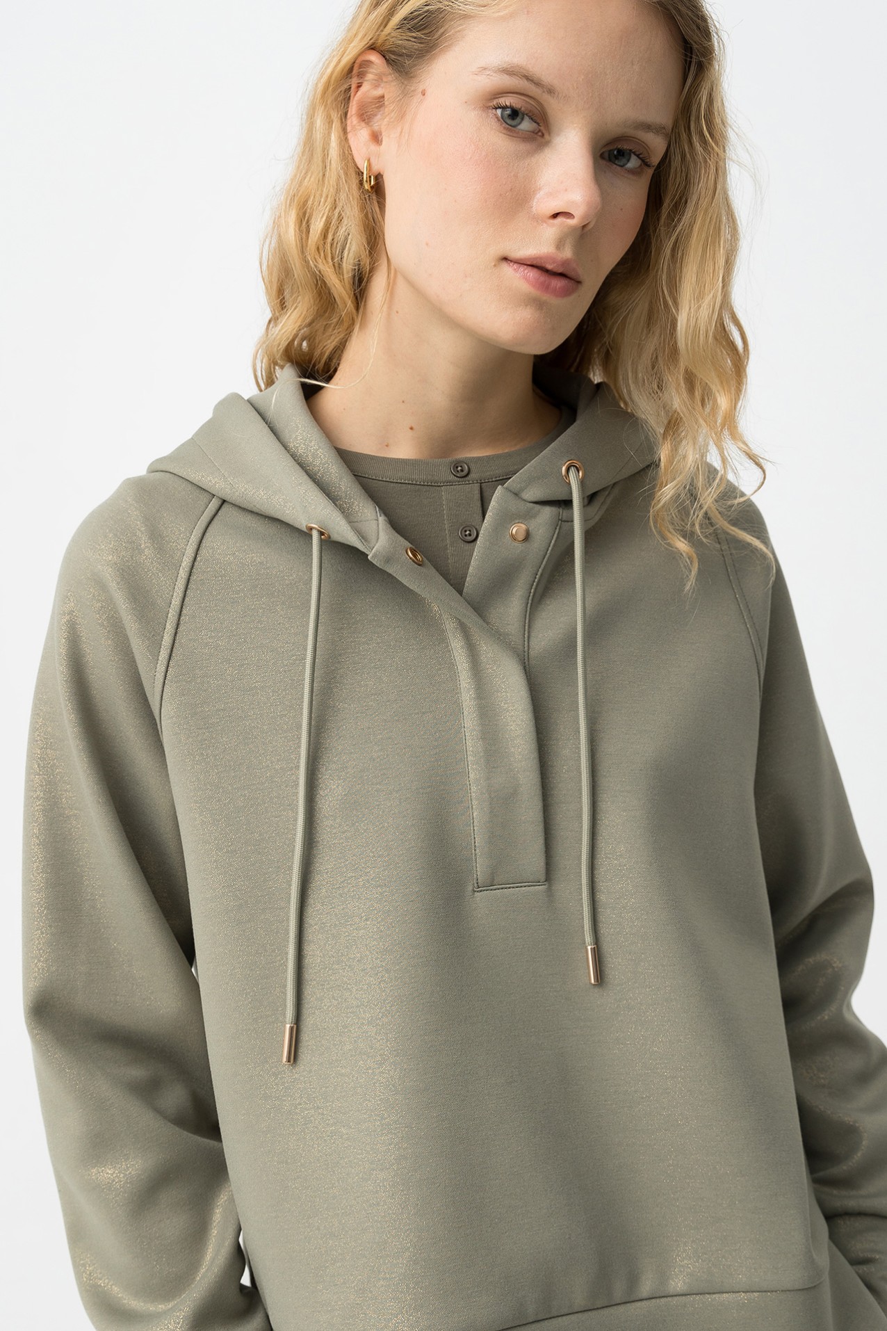 Metallic Hoodie with Buttons